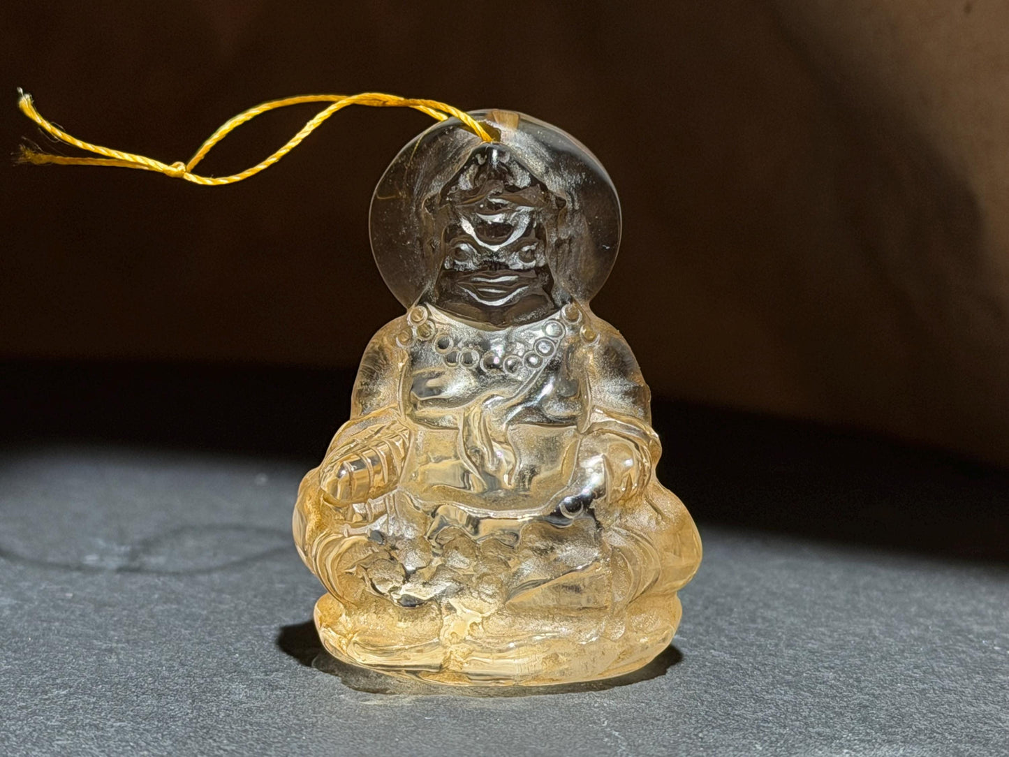 Natural Crystal Yellow Dzambhala Pendant, Tibetan Wealth Deity Amulet, Hand Carved Crystal Buddha, Prosperity Talisman, Spiritual Jewelry Gi