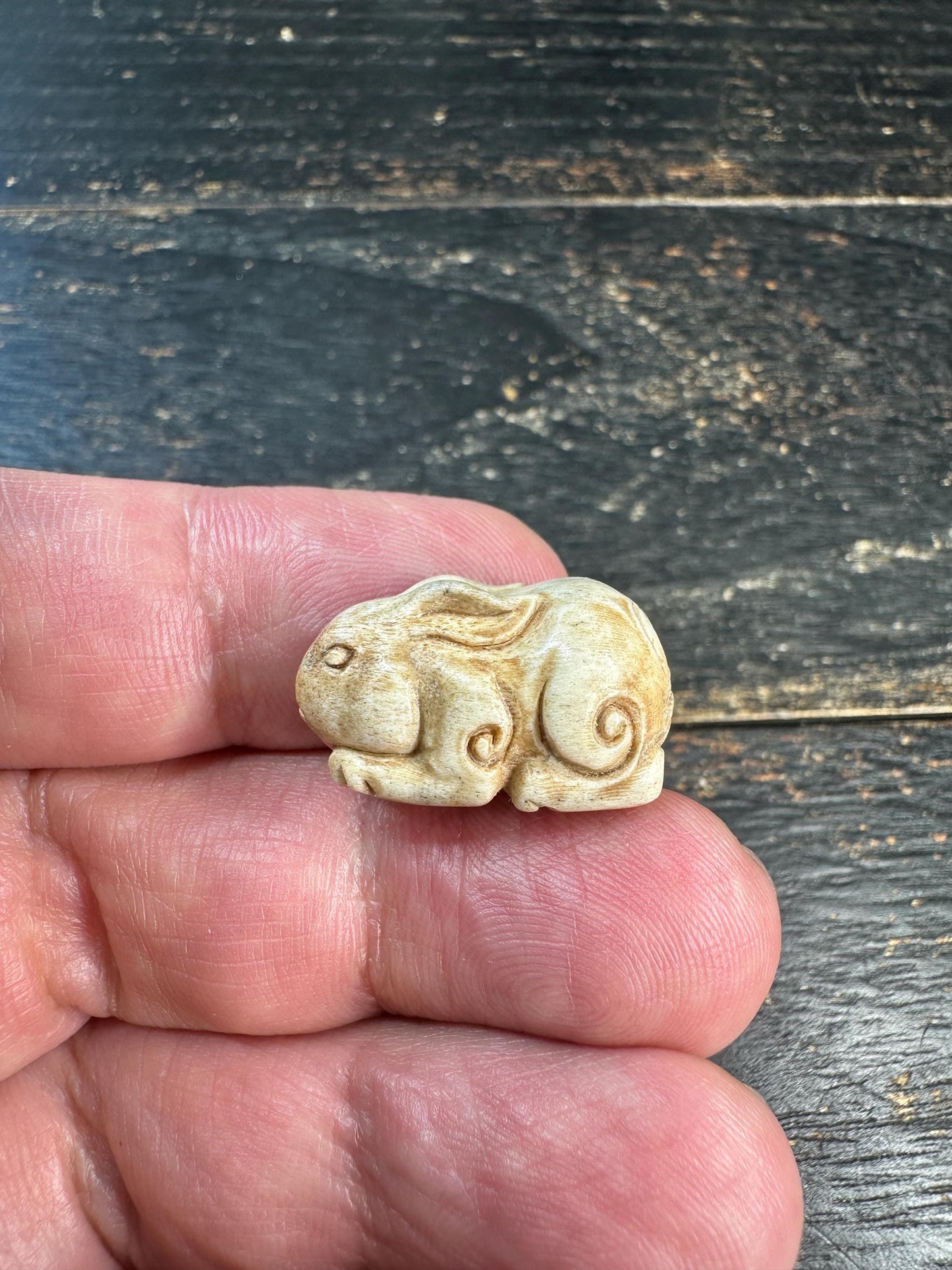 Hand Carved Deer Antler Rabbit Bead Pendant, Mini Bunny Charm, Natural Antler Amulet, Handmade Animal Bead for Necklace or Mala