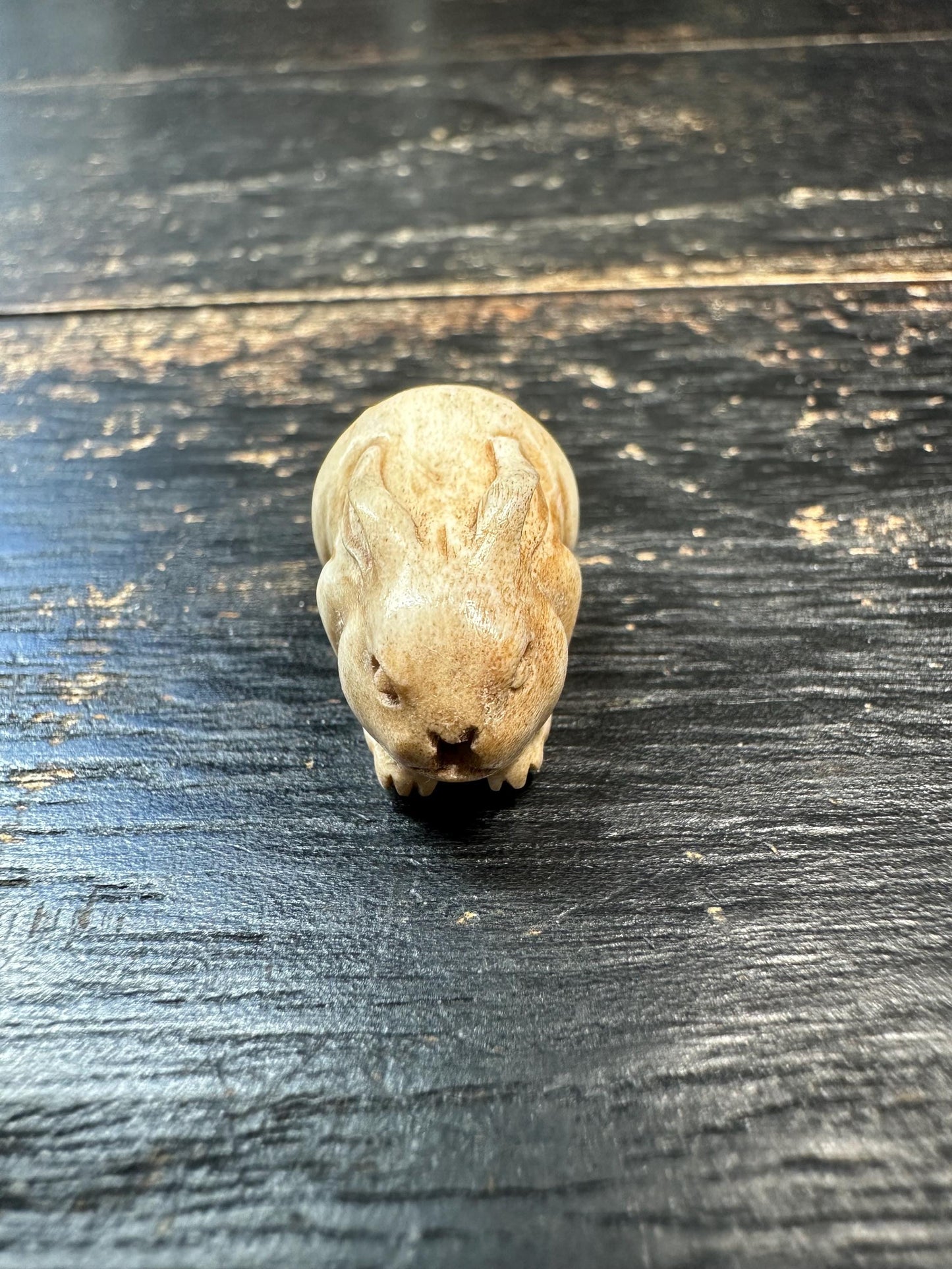 Hand Carved Deer Antler Rabbit Bead Pendant, Mini Bunny Charm, Natural Antler Amulet, Handmade Animal Bead for Necklace or Mala