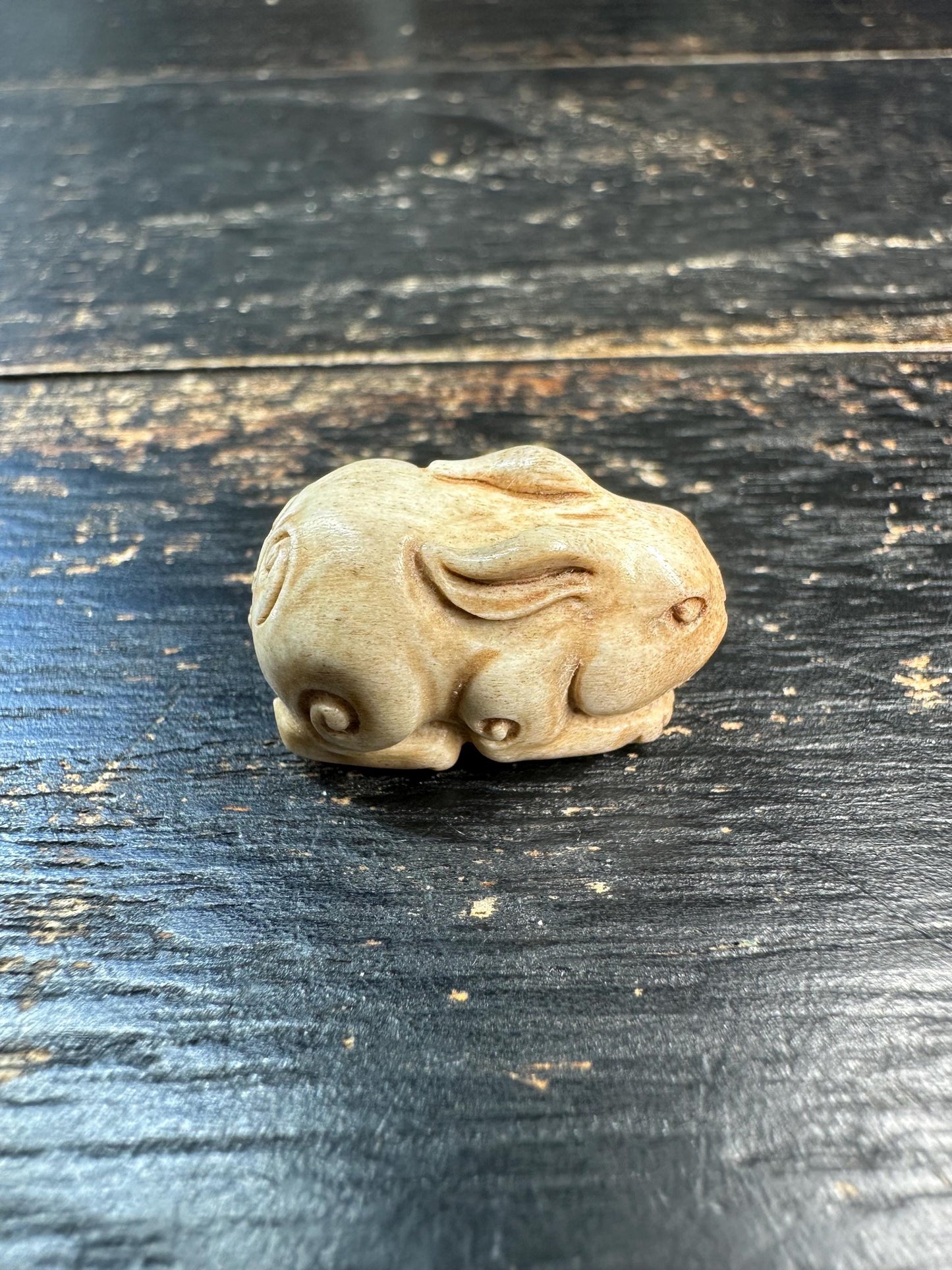 Hand Carved Deer Antler Rabbit Bead Pendant, Mini Bunny Charm, Natural Antler Amulet, Handmade Animal Bead for Necklace or Mala