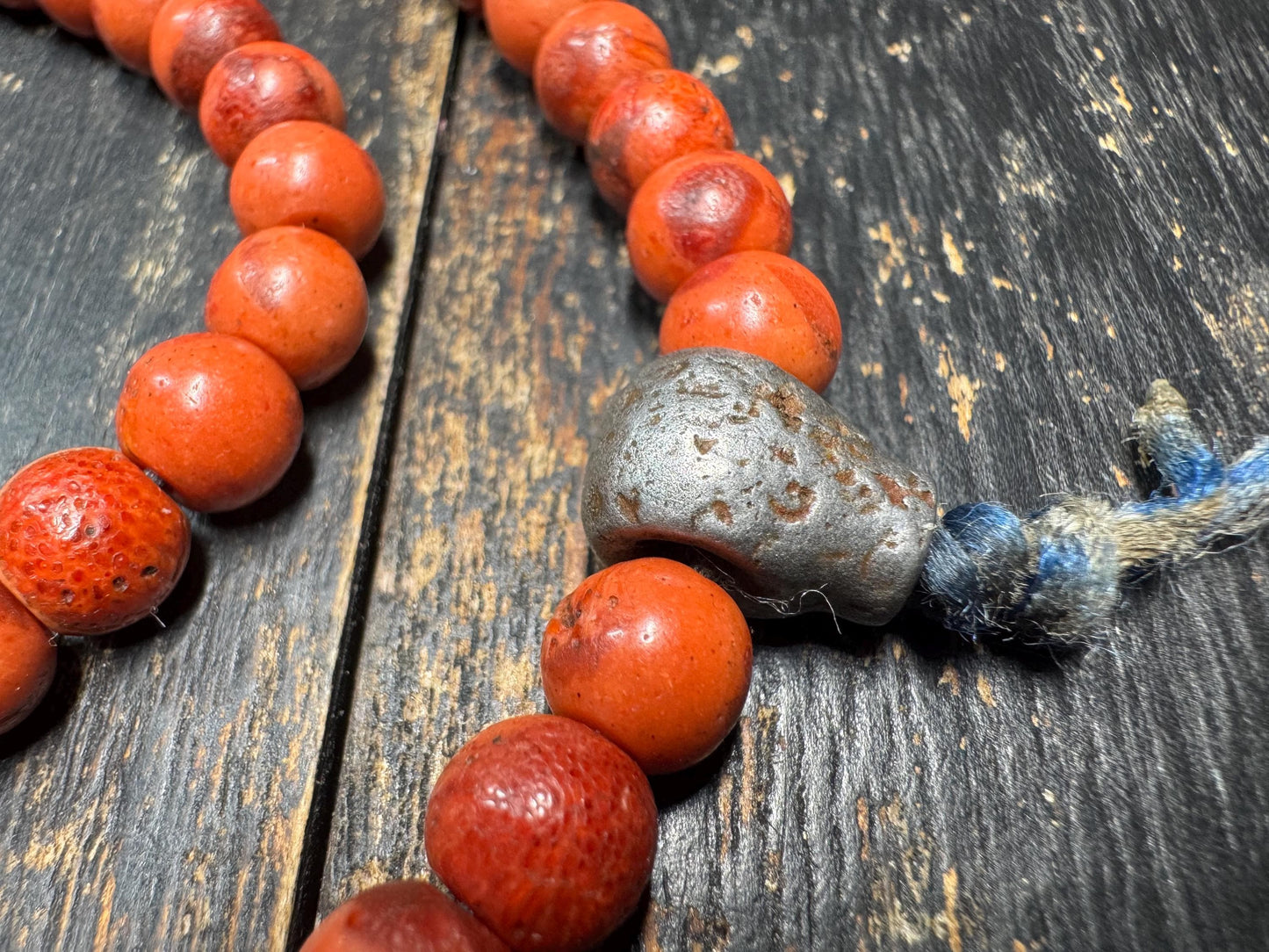 Vintage Tibetan Red Wood Mala 100 Beads 8mm | 28” Necklace w/ Thokcha Iron Guru Bead & Pendant | Old Himalayan Prayer Beads
