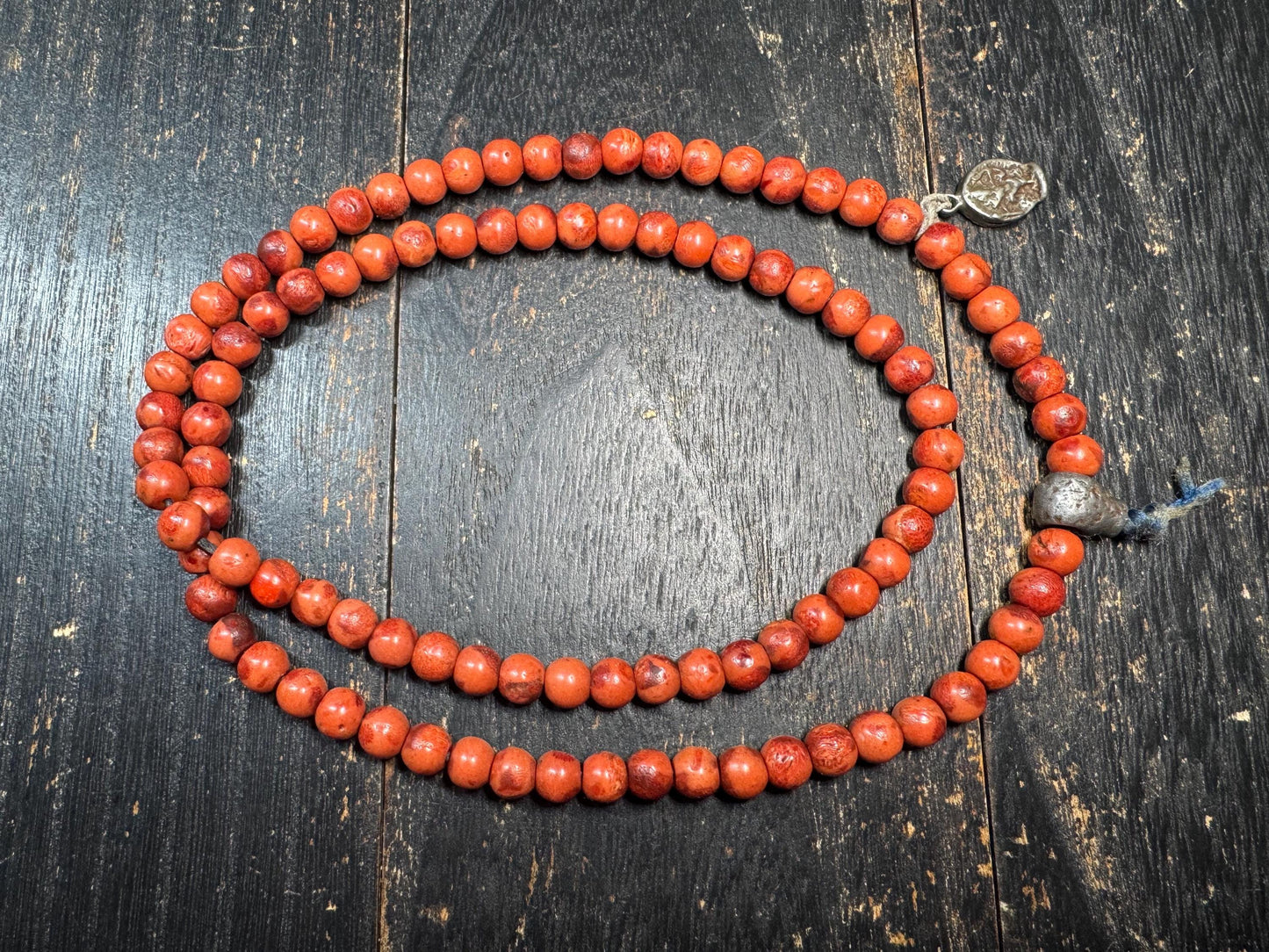 Vintage Tibetan Red Wood Mala 100 Beads 8mm | 28” Necklace w/ Thokcha Iron Guru Bead & Pendant | Old Himalayan Prayer Beads