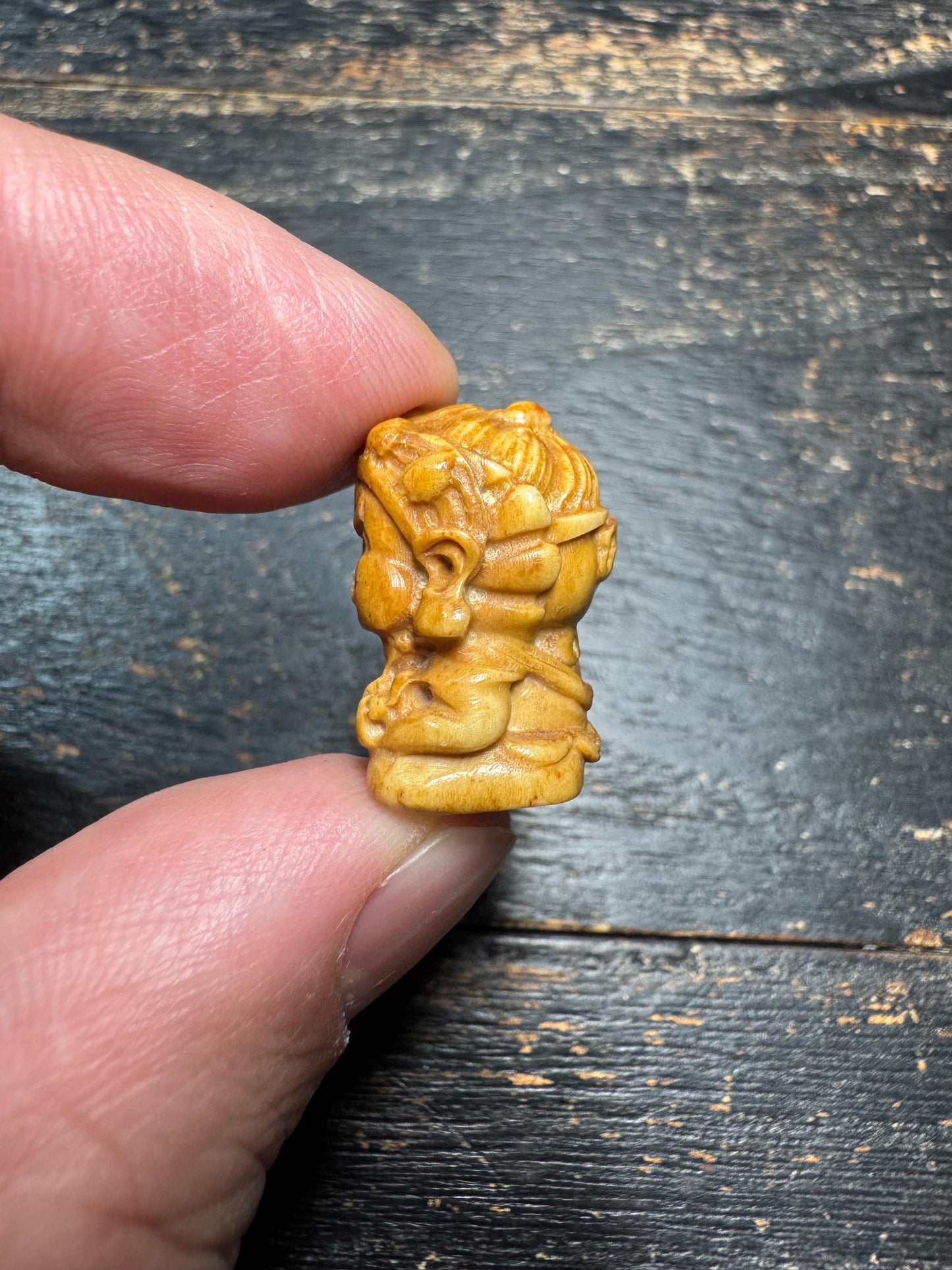 Hand Carved Deer Antler Mahakala Bead, Tibetan Mahakala Guru Bead, Mini Protector Deity Carving, Himalayan Amulet Pendant