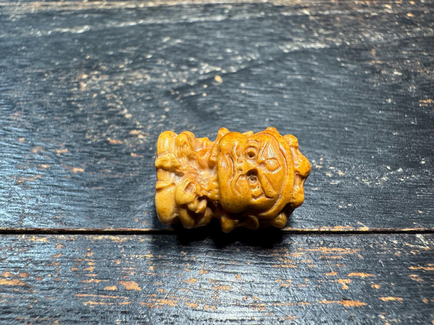 Hand Carved Deer Antler Mahakala Bead, Tibetan Mahakala Guru Bead, Mini Protector Deity Carving, Himalayan Amulet Pendant