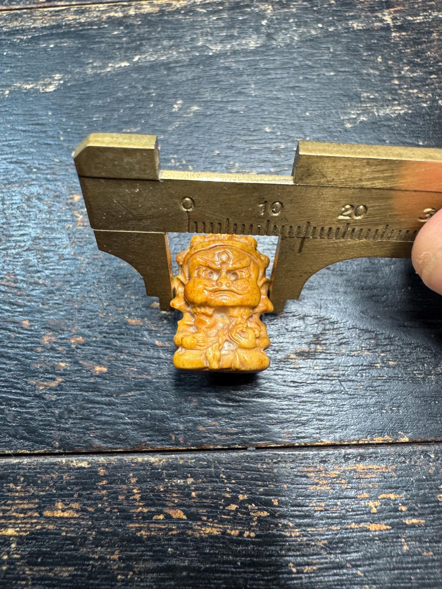 Hand Carved Deer Antler Mahakala Bead, Tibetan Mahakala Guru Bead, Mini Protector Deity Carving, Himalayan Amulet Pendant