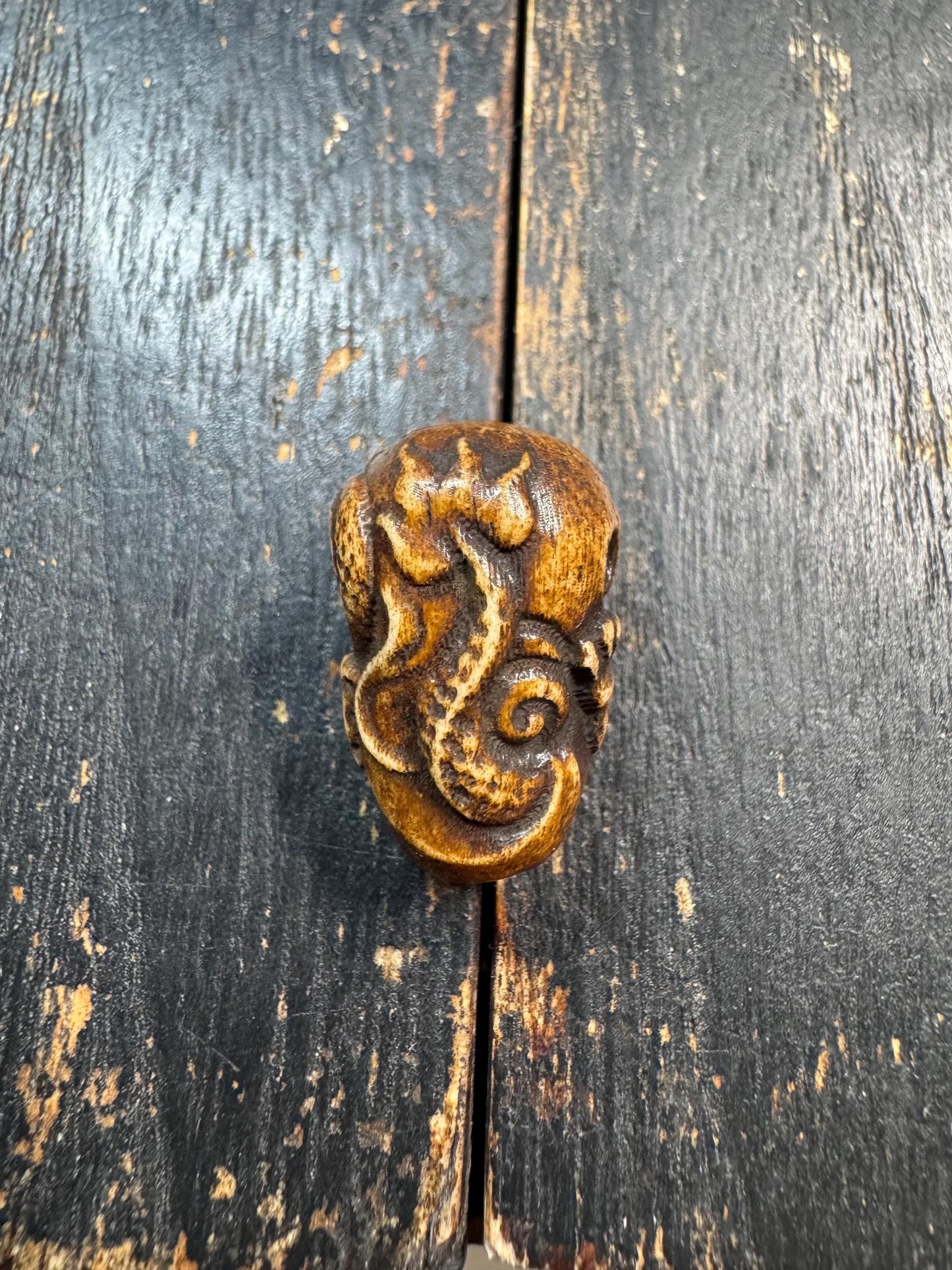 Hand Carved Yak Bone Dragon Guru Bead, Tibetan Style Dragon Carving Mala Focal Bead, Handmade Spiritual Jewelry Bead