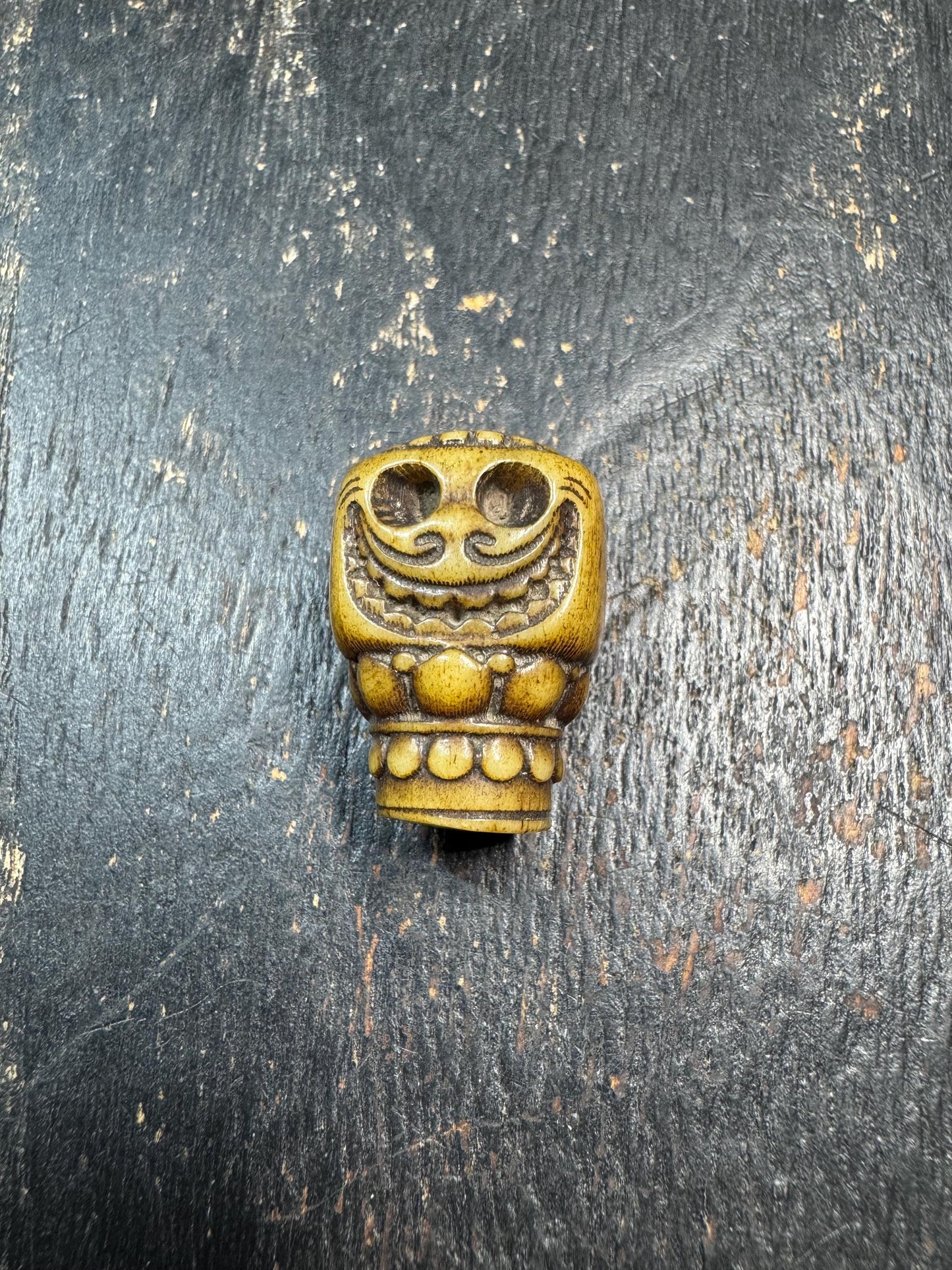 Hand Carved Yak Bone Skull Guru Bead, Tibetan Style Kapala Mala Focal Bead, Handmade Carved Bone Bead for Jewelry Making