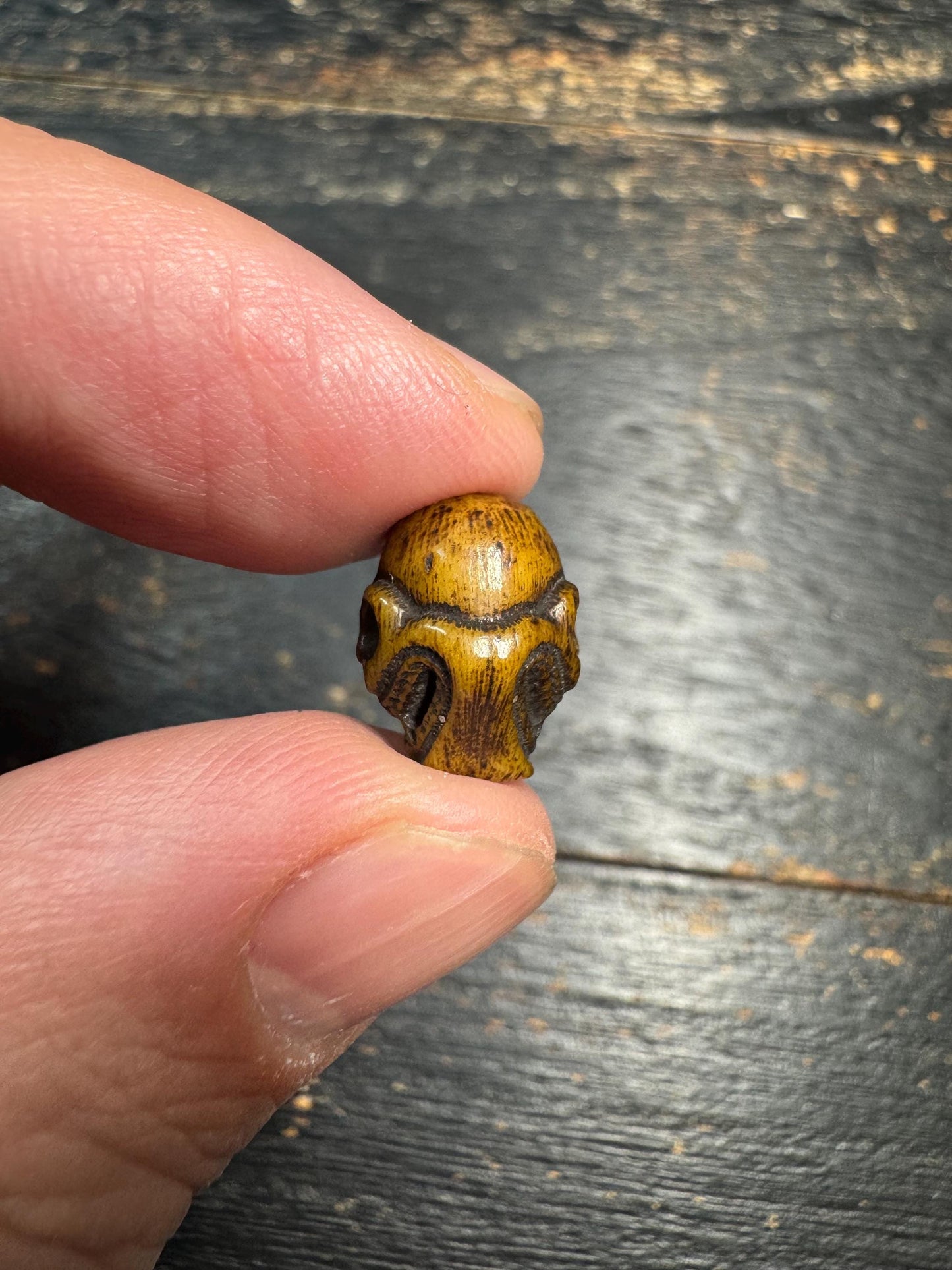 Hand Carved Yak Bone Skull Guru Bead 13mm, Third Eye Skull Mala Bead, Tibetan Style Carved Bone Focal Bead for Jewelry Making