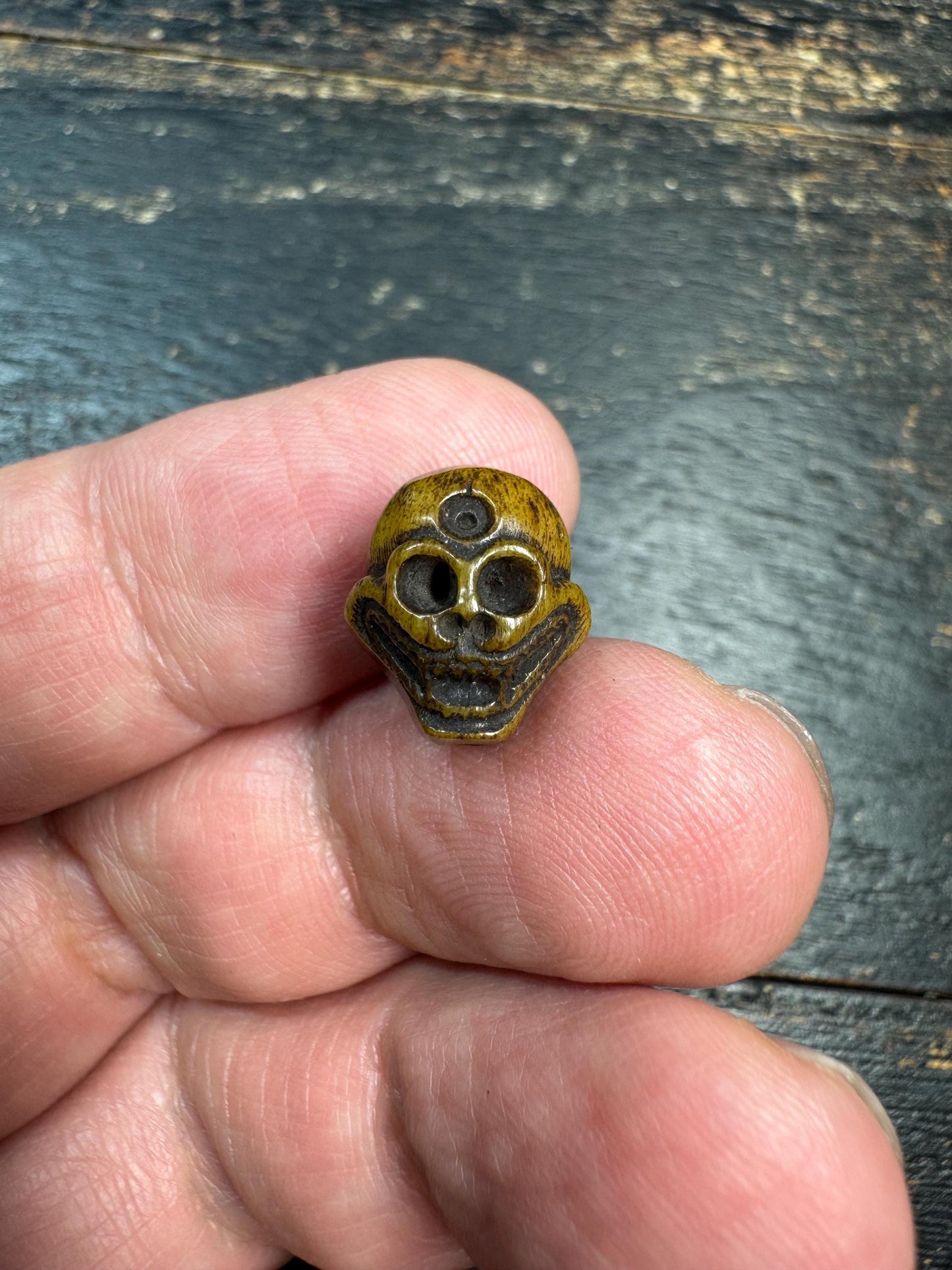 Hand Carved Yak Bone Skull Guru Bead 13mm, Third Eye Skull Mala Bead, Tibetan Style Carved Bone Focal Bead for Jewelry Making