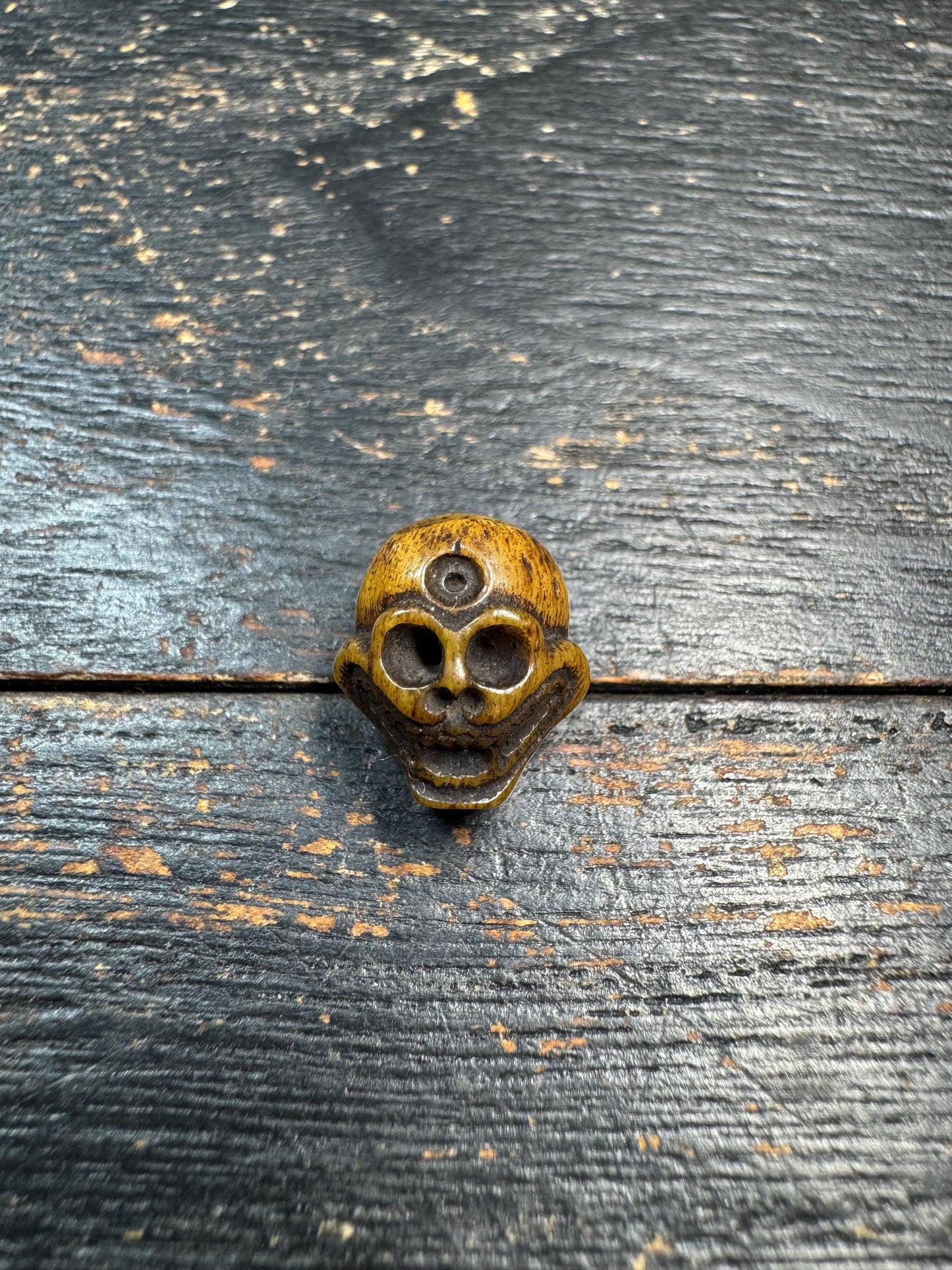 Hand Carved Yak Bone Skull Guru Bead 13mm, Third Eye Skull Mala Bead, Tibetan Style Carved Bone Focal Bead for Jewelry Making