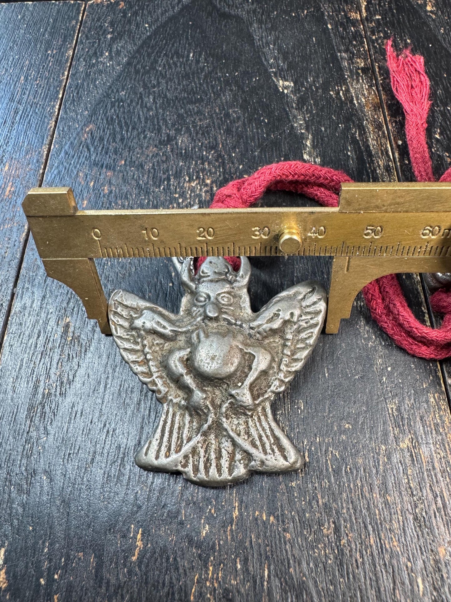 Vintage Cold Iron Garuda Pendant Necklace, Charnel Ground Style Amulet, Tibetan Inspired Thokcha Pendant, Citipati Bead & Ritual Axe Charm