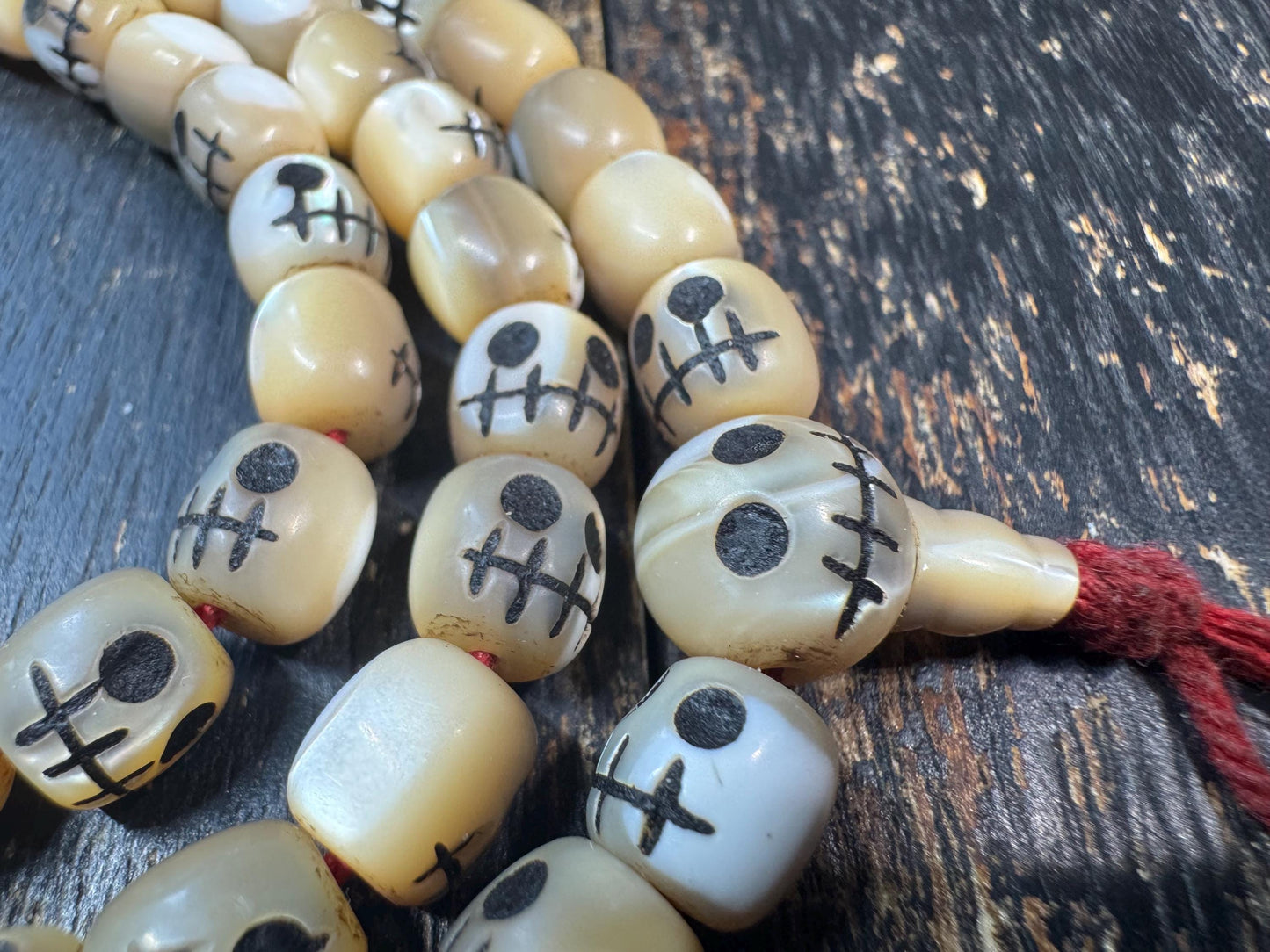 108 Shell Mala Necklace, Charnel Ground Style Skull Beads, Tibetan Inspired Prayer Beads, Hand Carved Mantra Dot Mala, Meditation Rosary