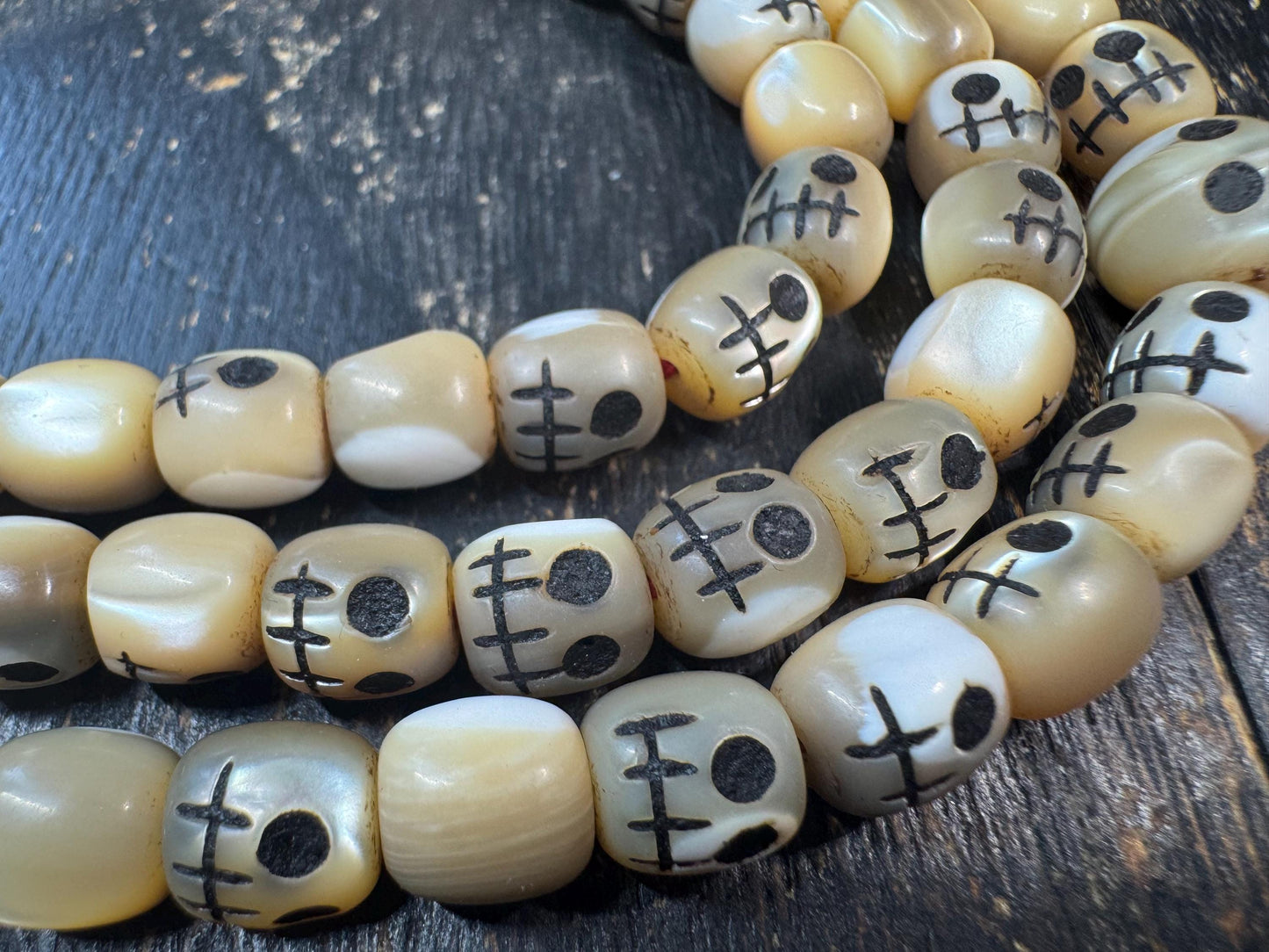 108 Shell Mala Necklace, Charnel Ground Style Skull Beads, Tibetan Inspired Prayer Beads, Hand Carved Mantra Dot Mala, Meditation Rosary