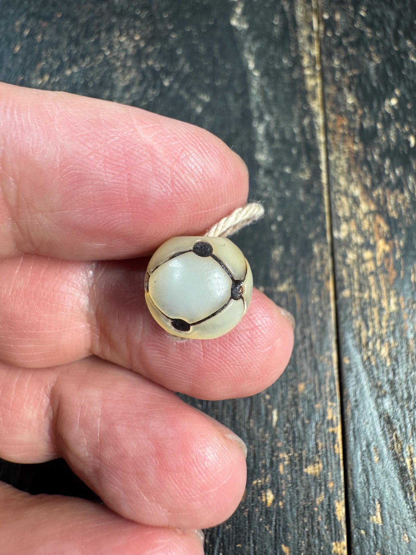 Hand Carved Shell Bead with Connected Mantra Dots, Natural Shell Spacer Bead, Symbolic Jewelry Bead, Mala Spacer, DIY Bracelet Necklace Bead