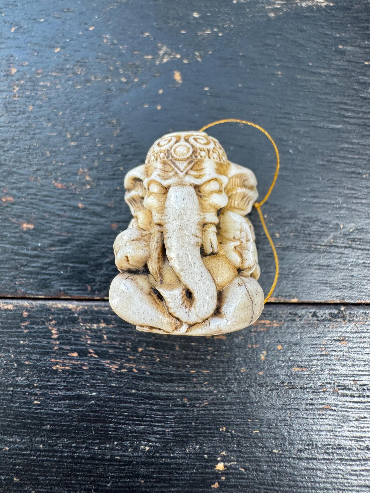 Hand Carved Deer Antler Ganesha Pendant | Vintage Style Hindu Amulet | Handmade Antler Carving | One of a Kind Spiritual Charm