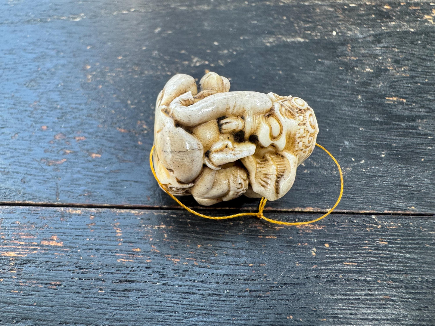 Hand Carved Deer Antler Ganesha Pendant | Vintage Style Hindu Amulet | Handmade Antler Carving | One of a Kind Spiritual Charm