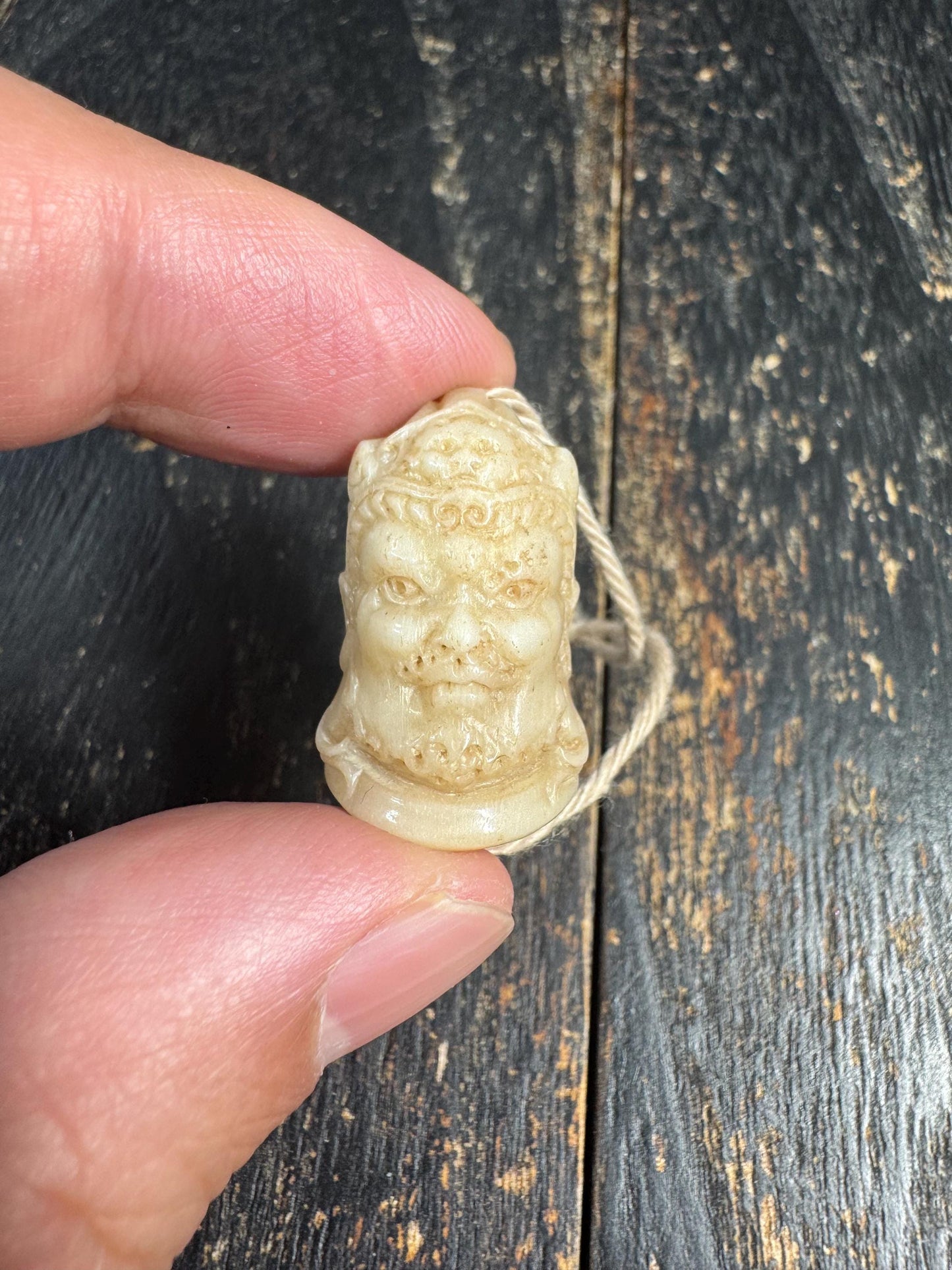 Hand Carved Yak Bone Wrathful Protector Face Bead, Tibetan Charnel Ground Style Guru Bead, Spiritual Guardian Pendant