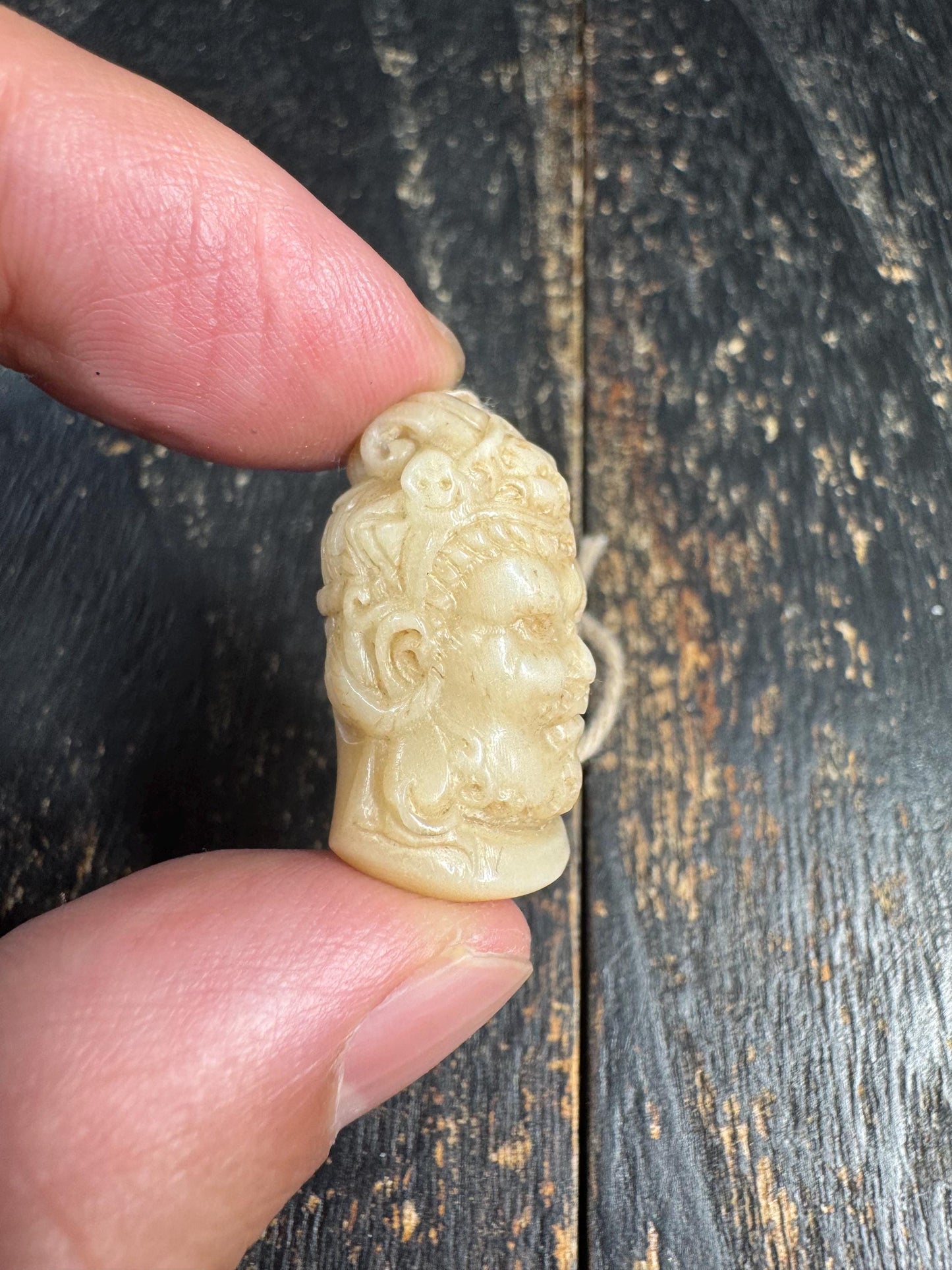 Hand Carved Yak Bone Wrathful Protector Face Bead, Tibetan Charnel Ground Style Guru Bead, Spiritual Guardian Pendant