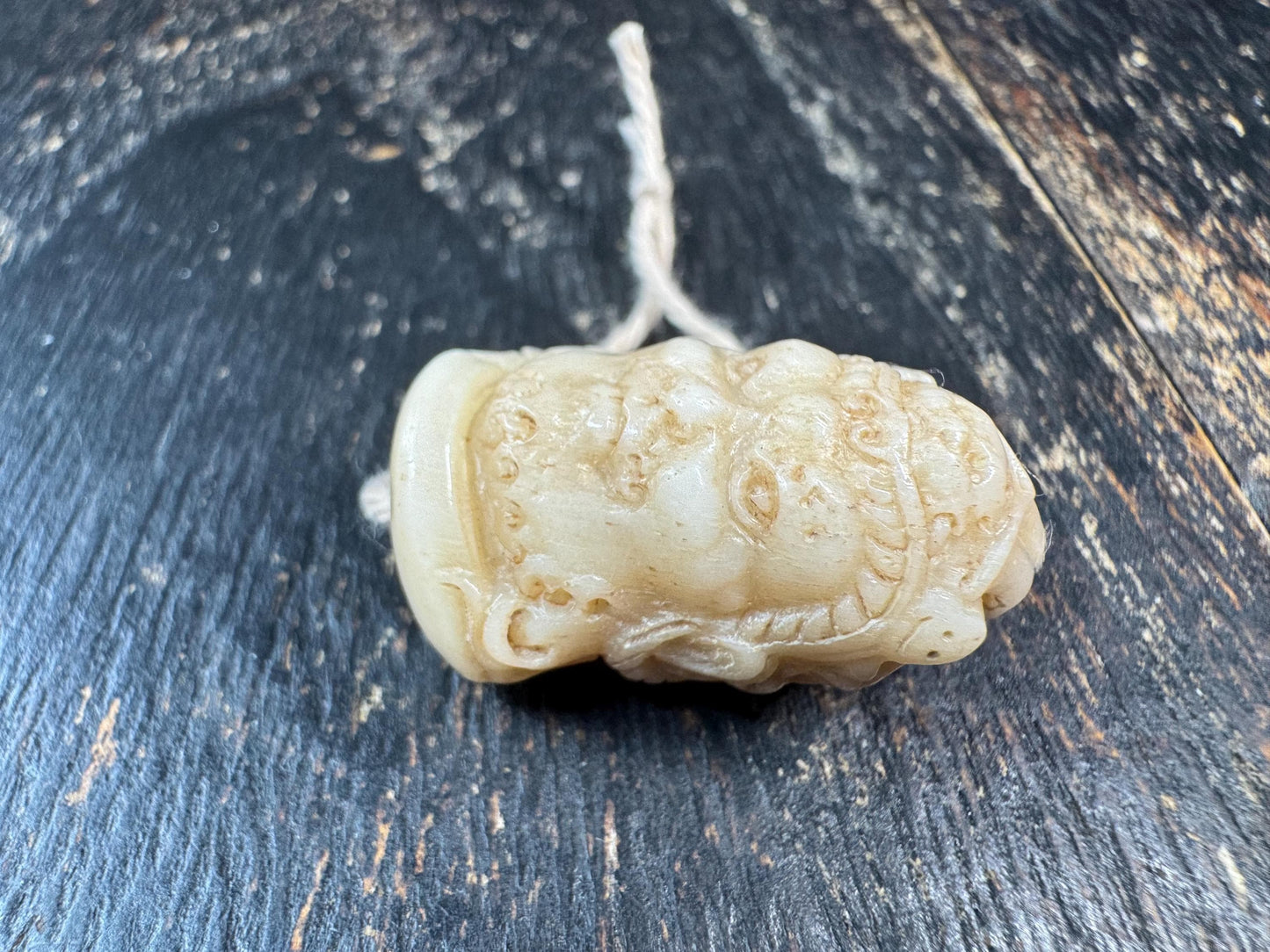Hand Carved Yak Bone Wrathful Protector Face Bead, Tibetan Charnel Ground Style Guru Bead, Spiritual Guardian Pendant