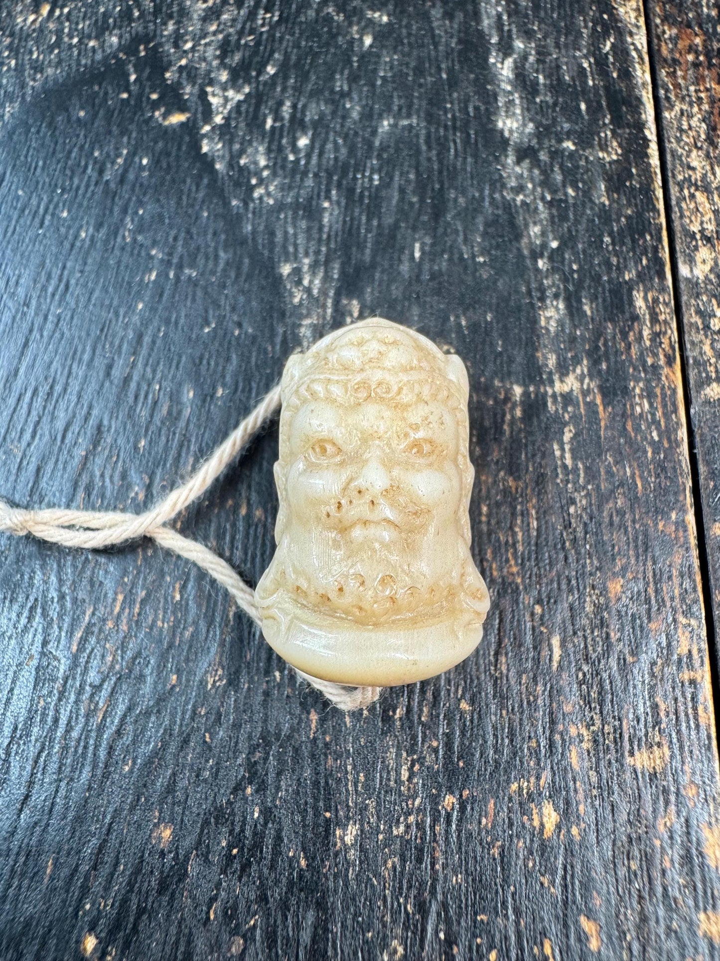 Hand Carved Yak Bone Wrathful Protector Face Bead, Tibetan Charnel Ground Style Guru Bead, Spiritual Guardian Pendant