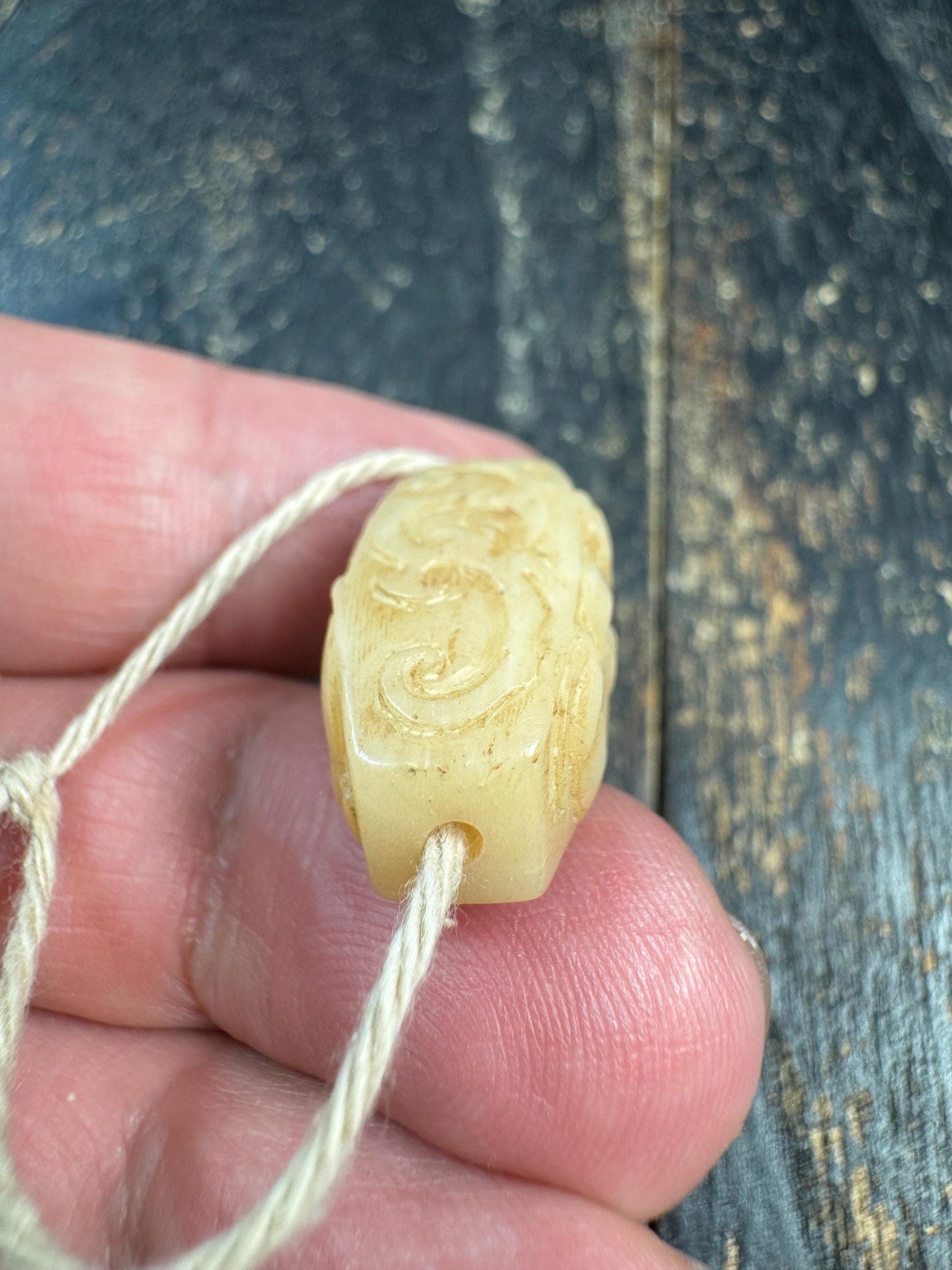 Hand Carved Yak Bone Dragon Cloud Bead, Tibetan Style Coiled Dragon Scroll Barrel Bead, Mala Spacer or Pendant