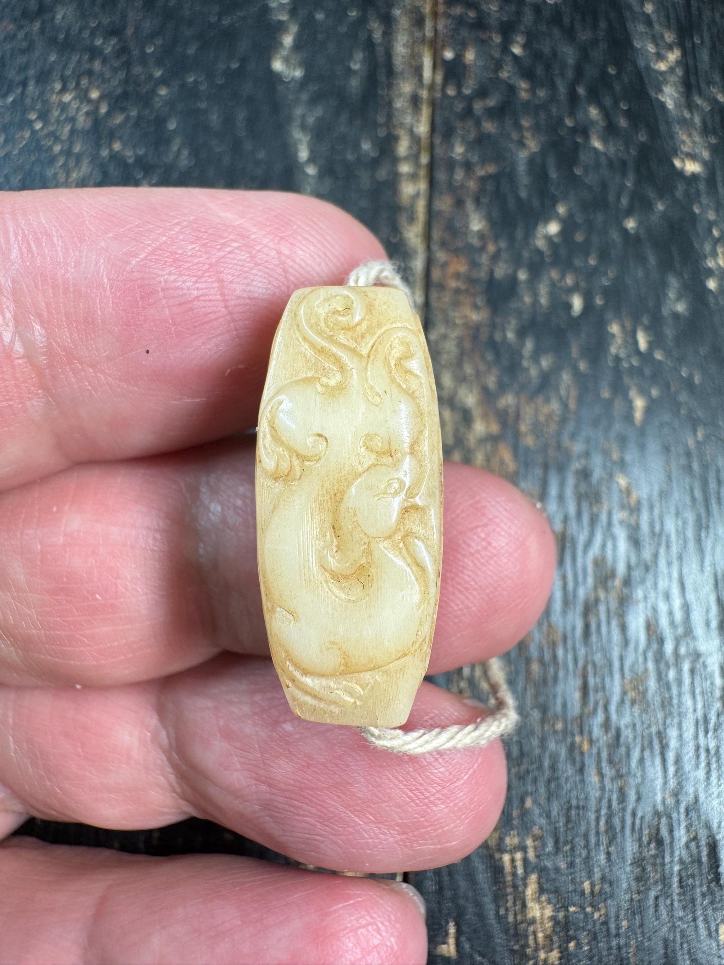 Hand Carved Yak Bone Dragon Cloud Bead, Tibetan Style Coiled Dragon Scroll Barrel Bead, Mala Spacer or Pendant