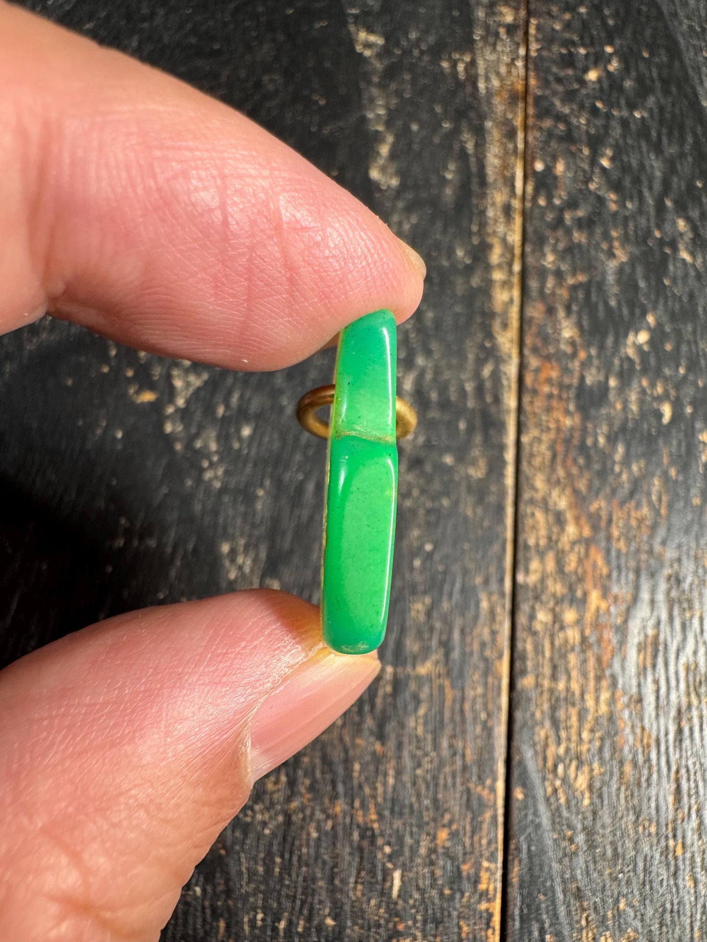 Vintage Mahjong Tile Pendant, Green Fade Upcycled Mahjong Charm, Rustic Asian Folk Amulet, Unique Handcrafted Jewelry