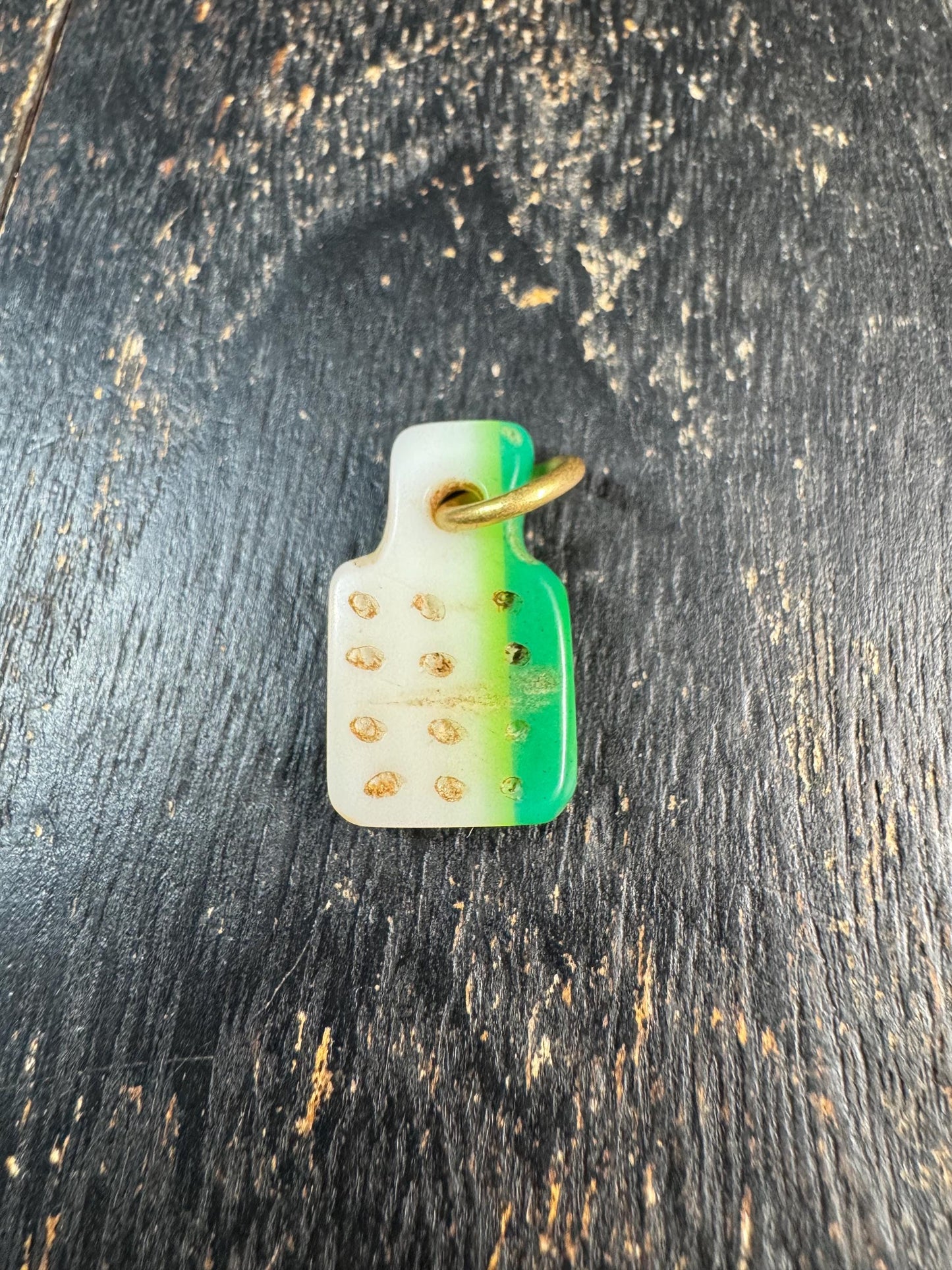 Vintage Mahjong Tile Pendant, Green Fade Upcycled Mahjong Charm, Rustic Asian Folk Amulet, Unique Handcrafted Jewelry