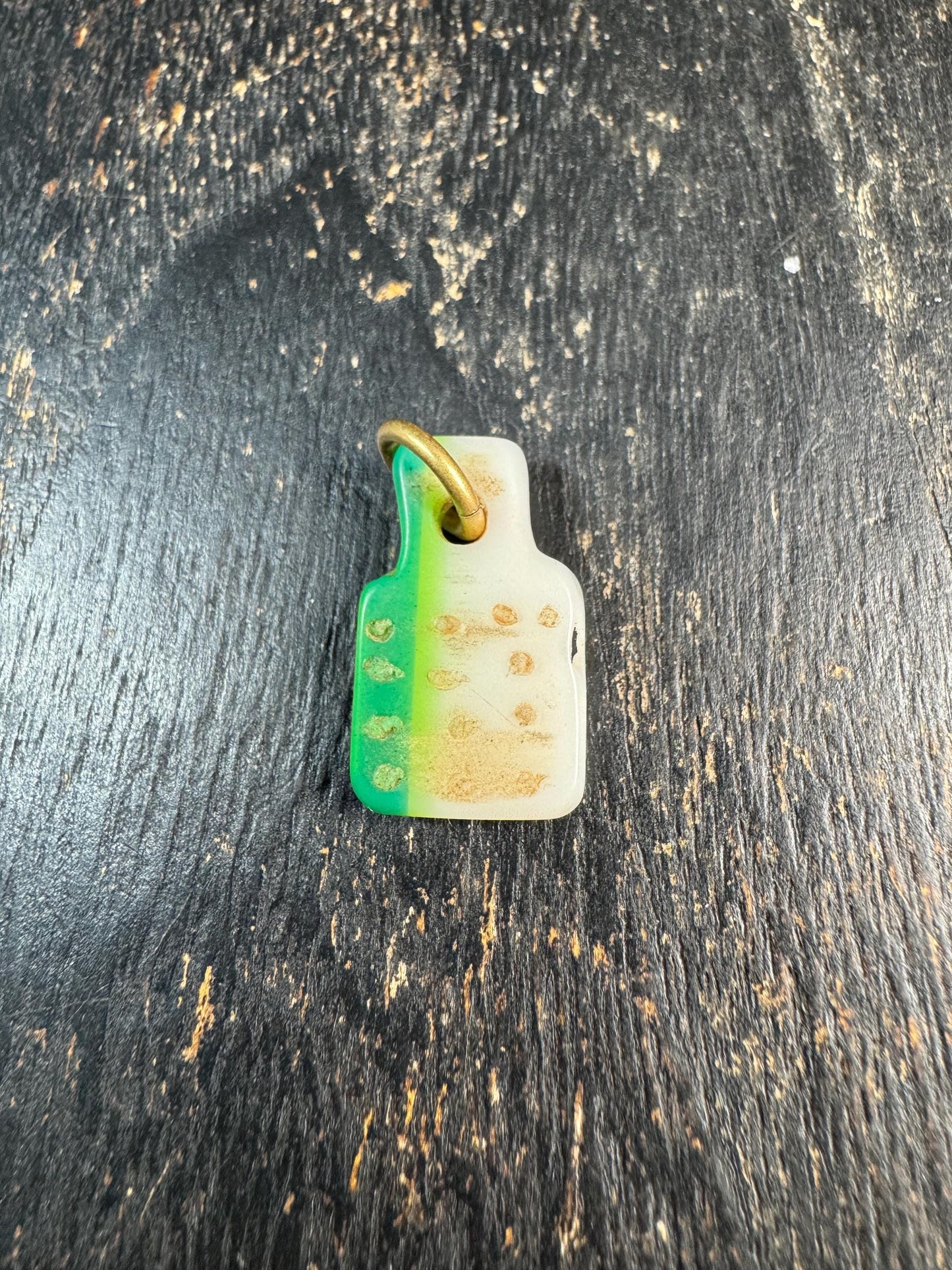 Vintage Mahjong Tile Pendant, Green Fade Upcycled Mahjong Charm, Rustic Asian Folk Amulet, Unique Handcrafted Jewelry