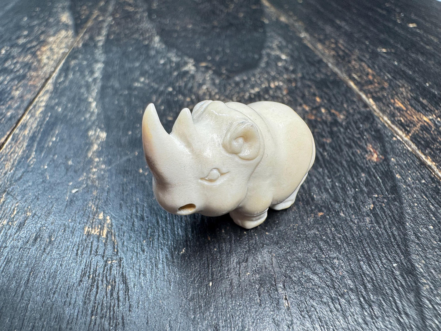 Hand Carved Deer Antler Rhino Pendant Mini Rhinoceros Figurine, Animal Totem Charm, Strength Protection Amulet, Unique Bone Carving