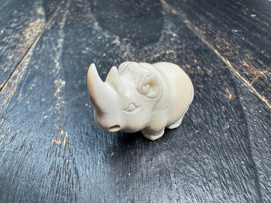 Hand Carved Deer Antler Rhino Pendant Mini Rhinoceros Figurine, Animal Totem Charm, Strength Protection Amulet, Unique Bone Carving