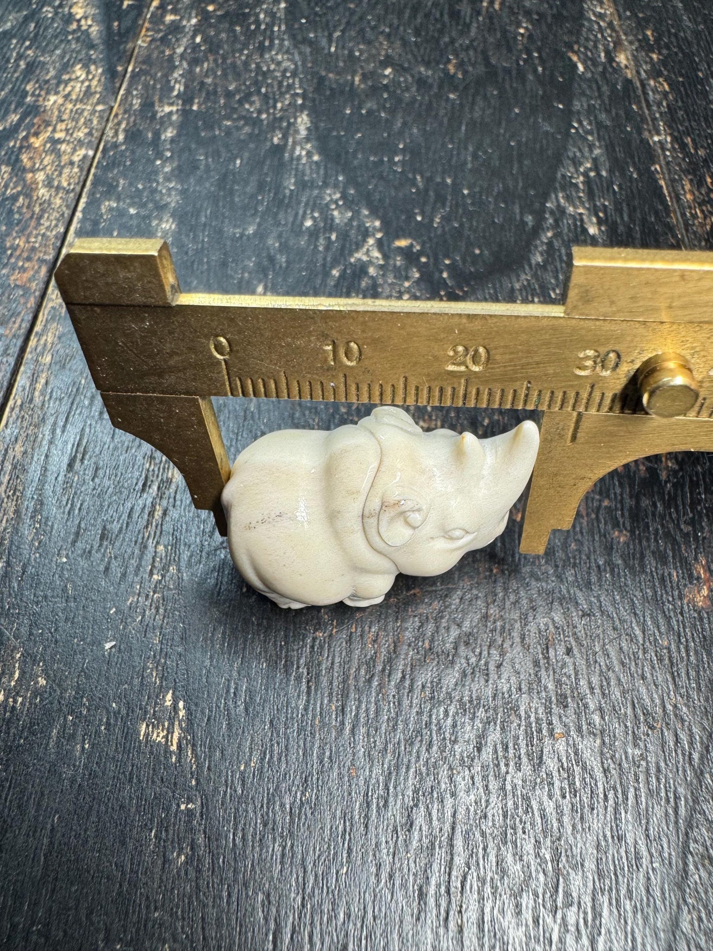 Hand Carved Deer Antler Rhino Pendant Mini Rhinoceros Figurine, Animal Totem Charm, Strength Protection Amulet, Unique Bone Carving