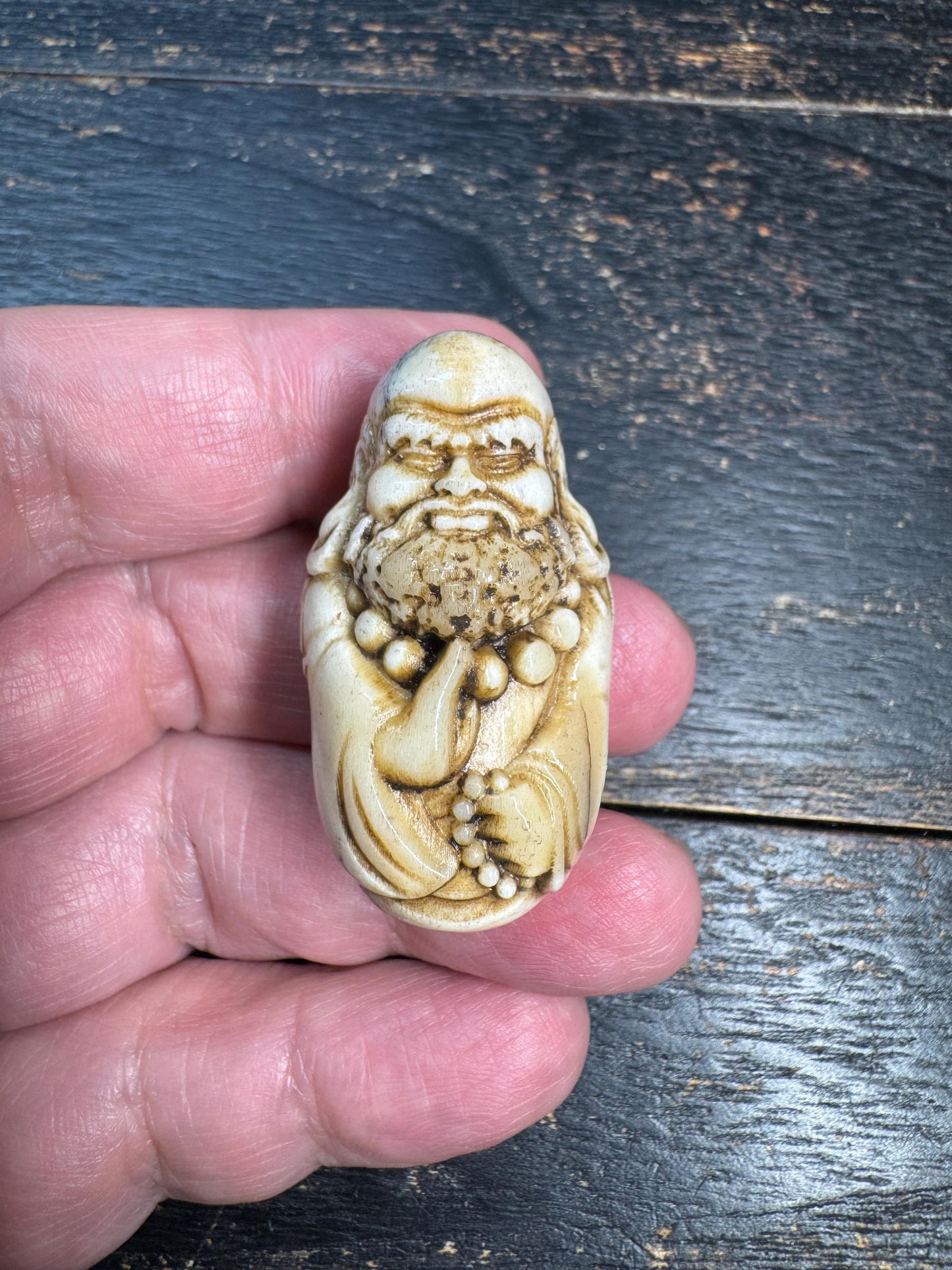 Hand Carved Bodhidharma Deer Antler Pendant, Daruma Zen Monk Guru Bead, Tibetan Buddhist Style Amulet, One of a Kind