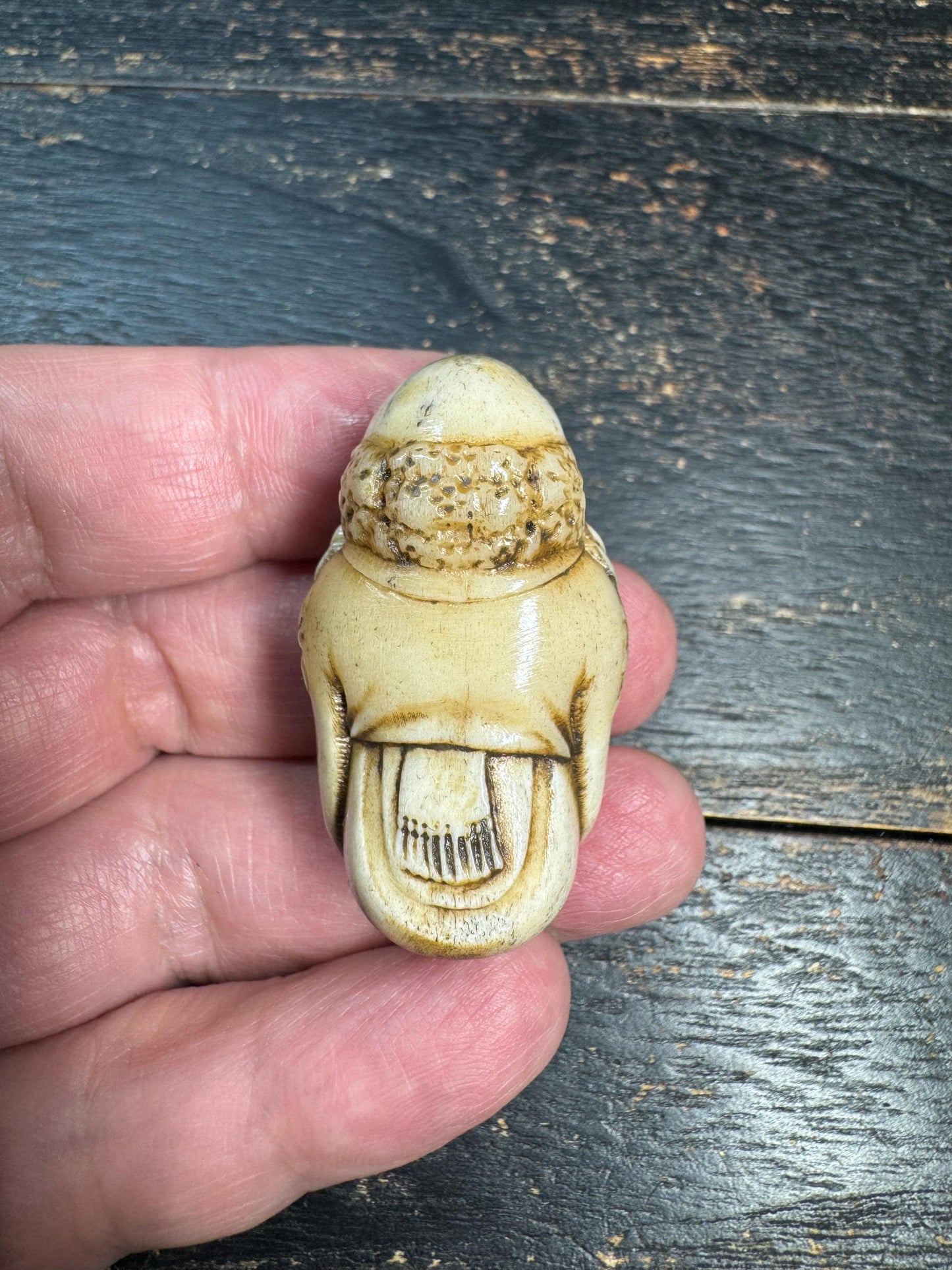 Hand Carved Bodhidharma Deer Antler Pendant, Daruma Zen Monk Guru Bead, Tibetan Buddhist Style Amulet, One of a Kind