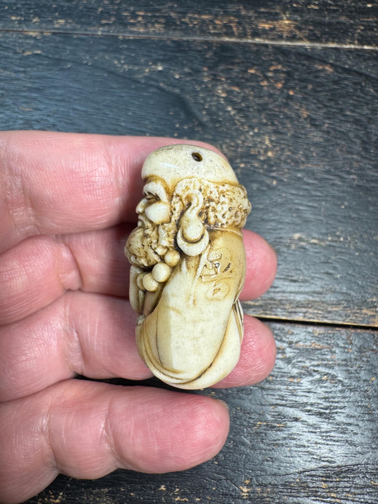 Hand Carved Bodhidharma Deer Antler Pendant, Daruma Zen Monk Guru Bead, Tibetan Buddhist Style Amulet, One of a Kind