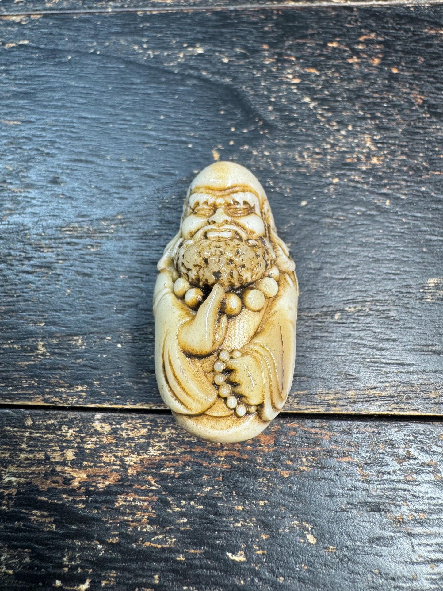 Hand Carved Bodhidharma Deer Antler Pendant, Daruma Zen Monk Guru Bead, Tibetan Buddhist Style Amulet, One of a Kind