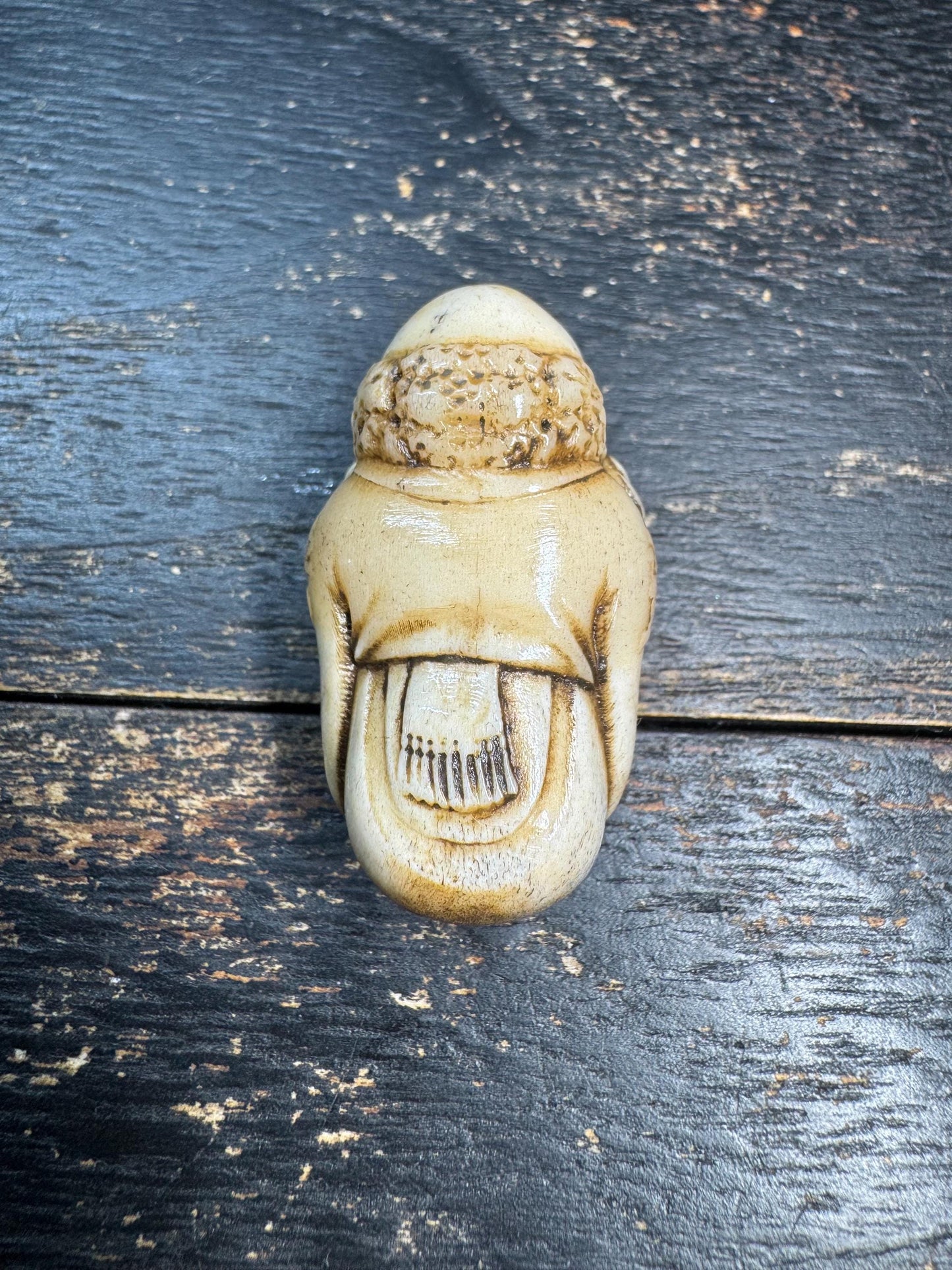 Hand Carved Bodhidharma Deer Antler Pendant, Daruma Zen Monk Guru Bead, Tibetan Buddhist Style Amulet, One of a Kind