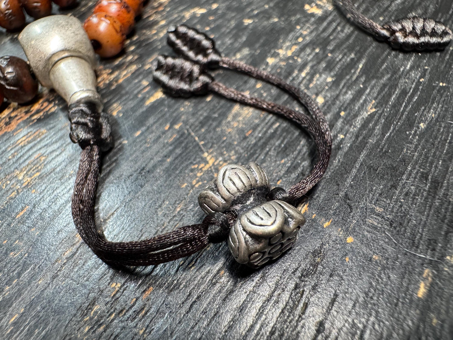 Yak Bone Mala Necklace 28” – Hand Carved Mantra Beads – Brass Guru Bead – Pair of Mala Counters – Tibetan Buddhist Prayer Beads – Adjustable