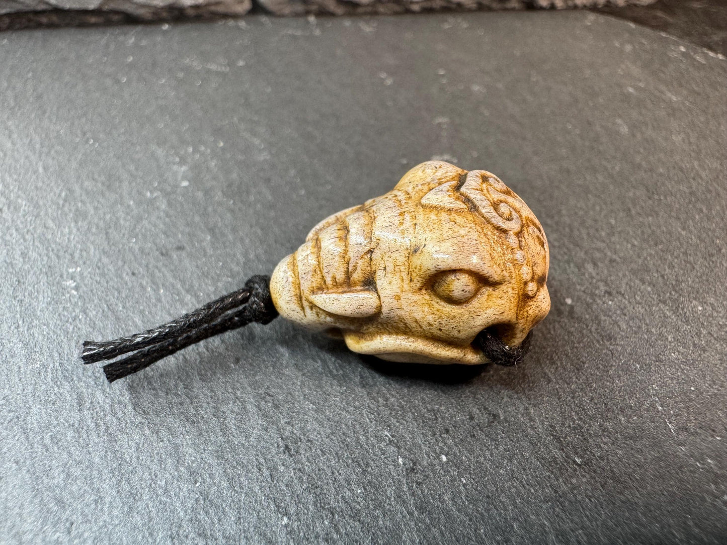 Hand Carved Deer Antler Ganesha Bead – Elephant Head Hindu Deity Pendant / Guru Bead – Spiritual Amulet, Handmade Mala Accessory