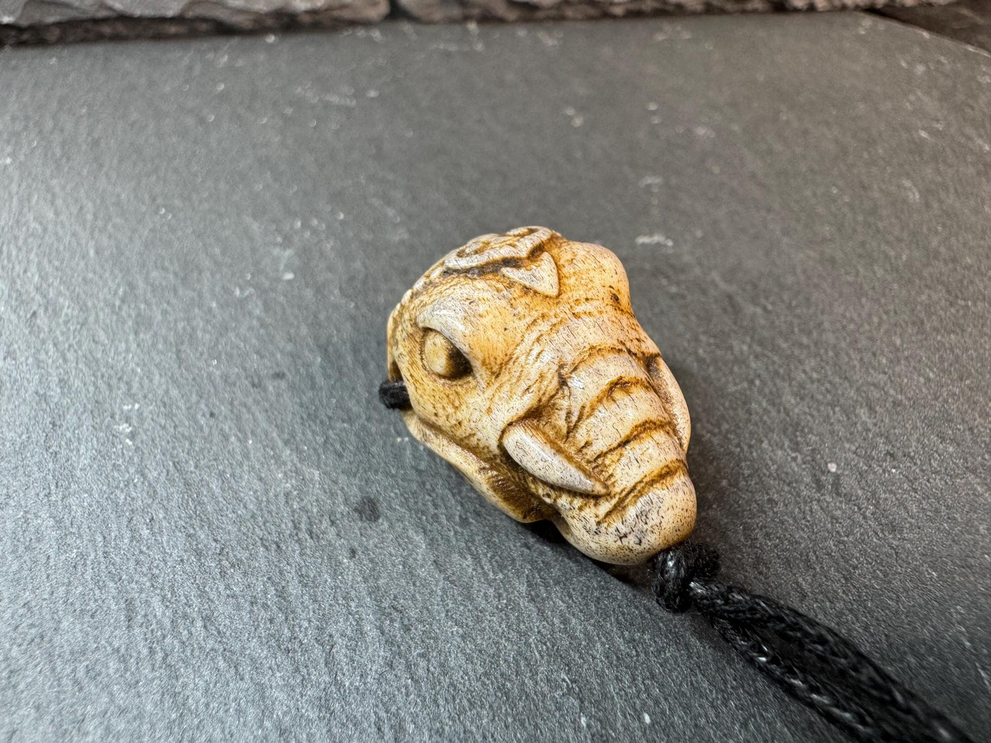Hand Carved Deer Antler Ganesha Bead – Elephant Head Hindu Deity Pendant / Guru Bead – Spiritual Amulet, Handmade Mala Accessory