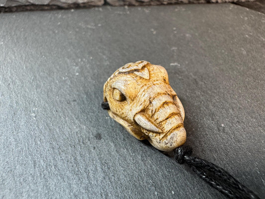 Hand Carved Deer Antler Ganesha Bead – Elephant Head Hindu Deity Pendant / Guru Bead – Spiritual Amulet, Handmade Mala Accessory