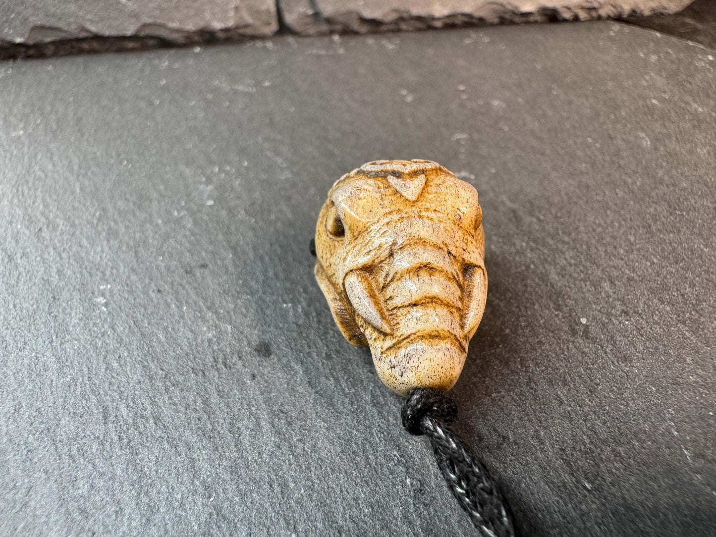 Hand Carved Deer Antler Ganesha Bead – Elephant Head Hindu Deity Pendant / Guru Bead – Spiritual Amulet, Handmade Mala Accessory