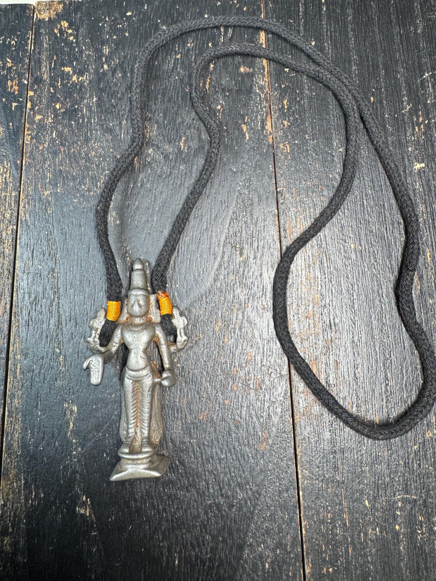 Tibetan Style Cold Iron Deity Pendant, Protective Figure Amulet, Multi Arm Goddess Talisman, Tribal Spiritual Necklace Charm