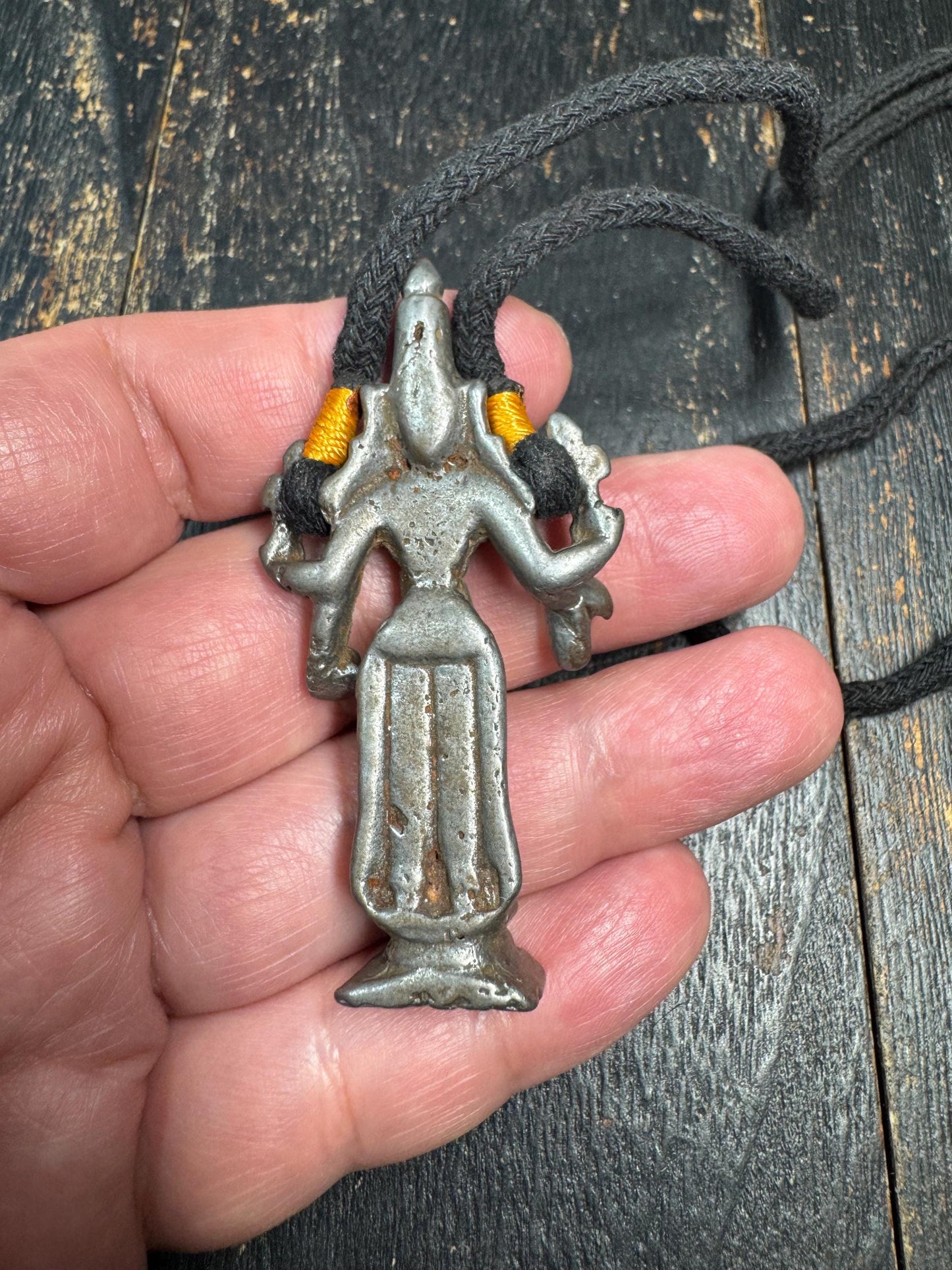 Tibetan Style Cold Iron Deity Pendant, Protective Figure Amulet, Multi Arm Goddess Talisman, Tribal Spiritual Necklace Charm