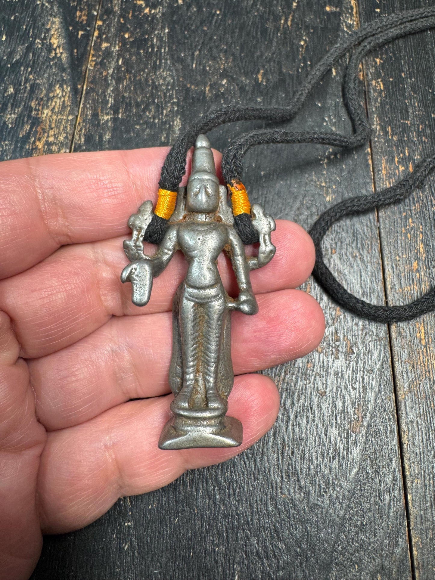 Tibetan Style Cold Iron Deity Pendant, Protective Figure Amulet, Multi Arm Goddess Talisman, Tribal Spiritual Necklace Charm
