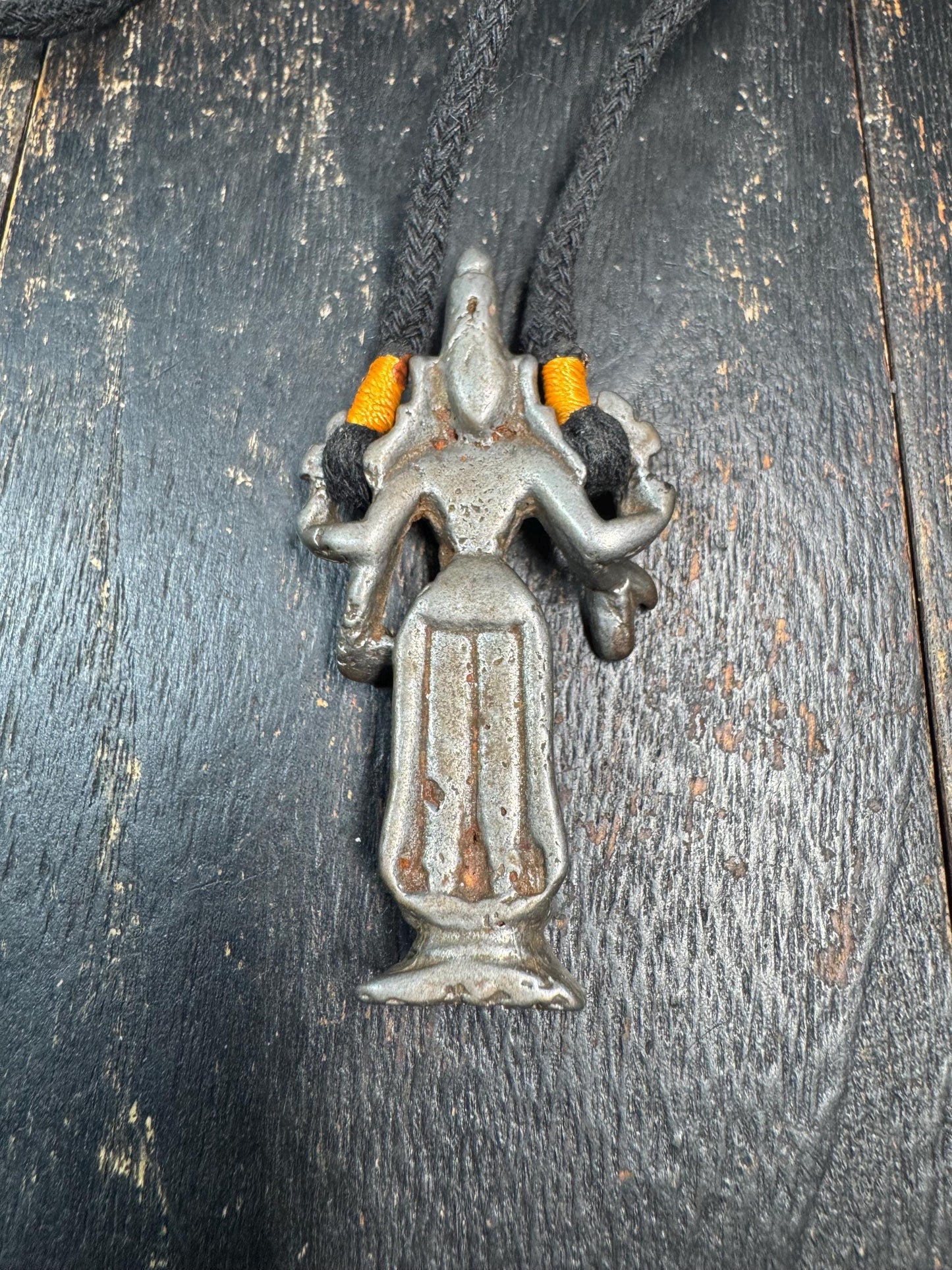 Tibetan Style Cold Iron Deity Pendant, Protective Figure Amulet, Multi Arm Goddess Talisman, Tribal Spiritual Necklace Charm
