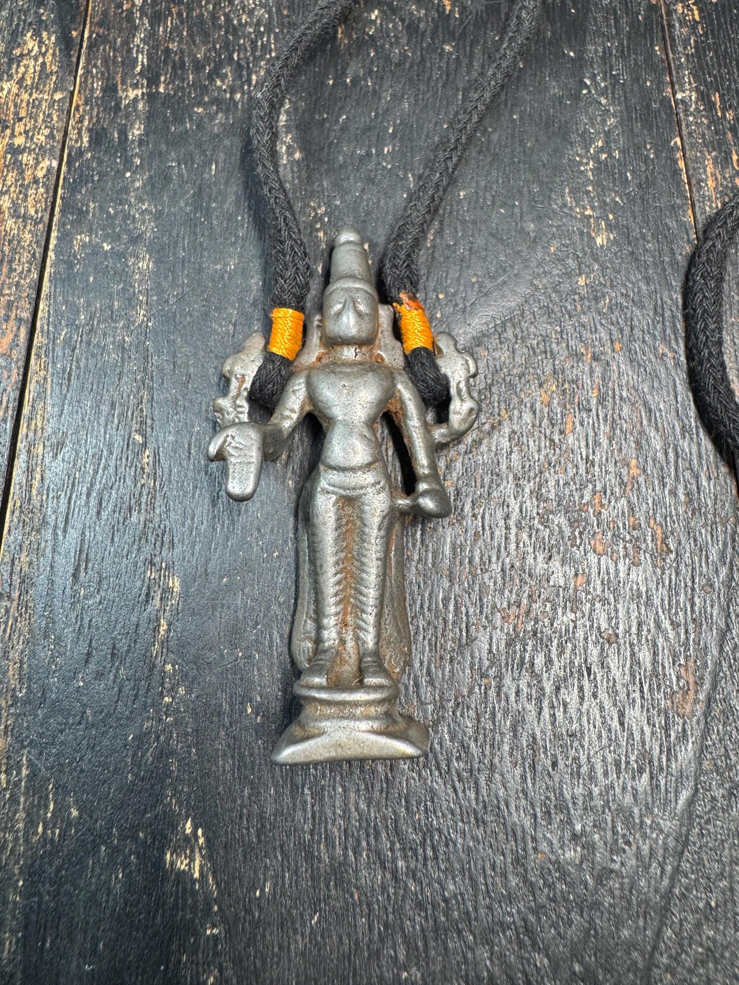 Tibetan Style Cold Iron Deity Pendant, Protective Figure Amulet, Multi Arm Goddess Talisman, Tribal Spiritual Necklace Charm