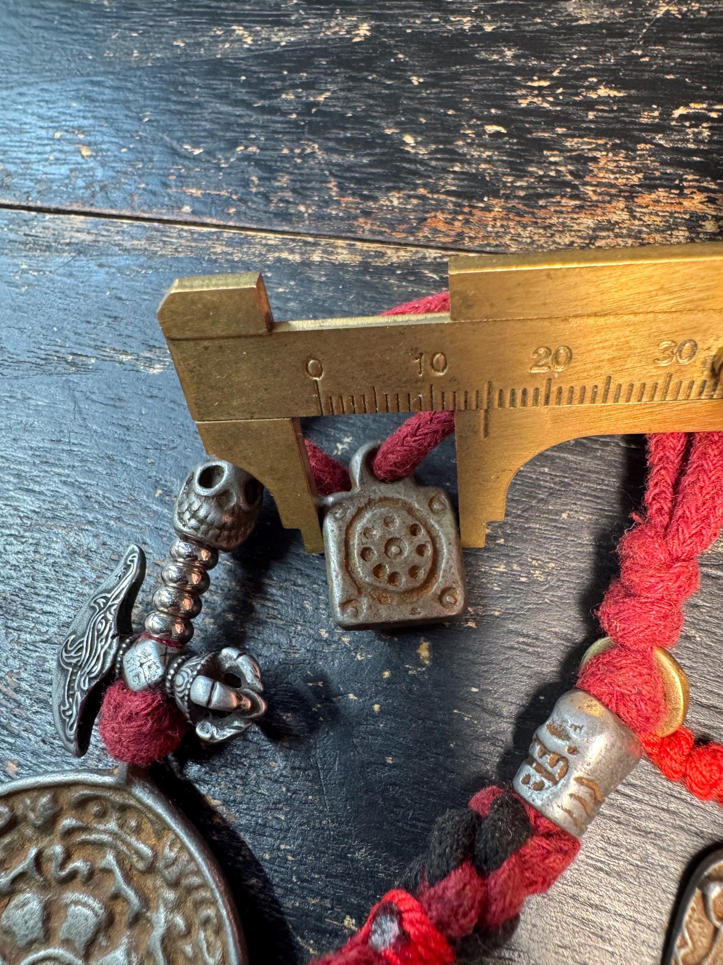 Tibetan Cold Iron Nine Palace Bagua Amulet Pendant, Vajra Dorje Charm Set, Skull Bead Talisman, Protective Spiritual Necklace, Himalayan Sty