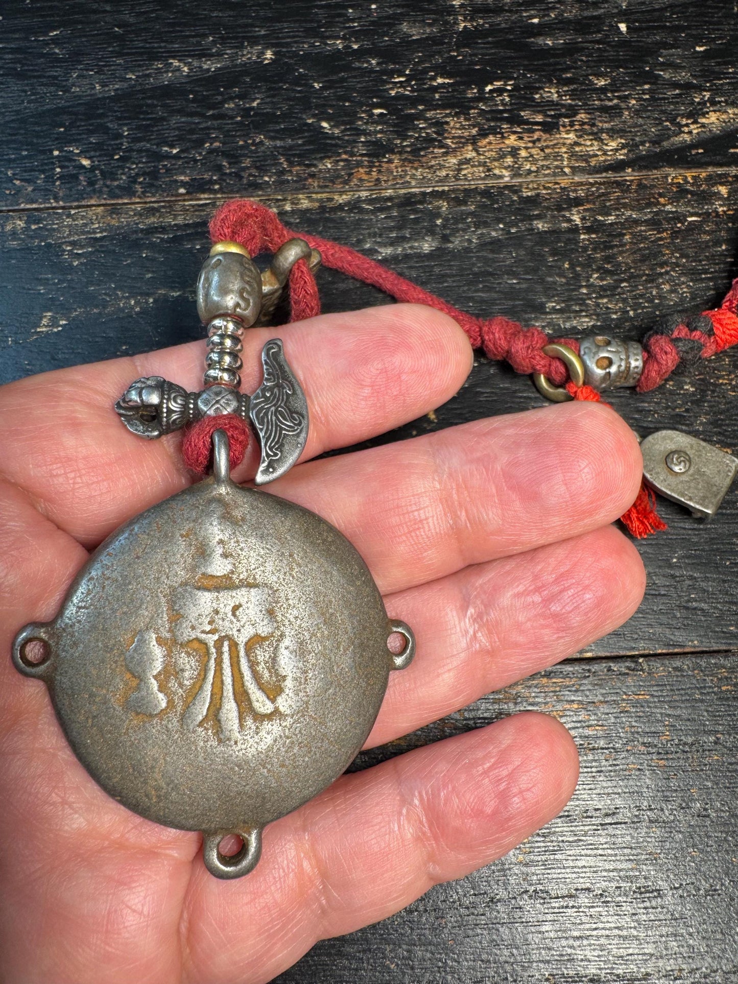 Tibetan Cold Iron Nine Palace Bagua Amulet Pendant, Vajra Dorje Charm Set, Skull Bead Talisman, Protective Spiritual Necklace, Himalayan Sty