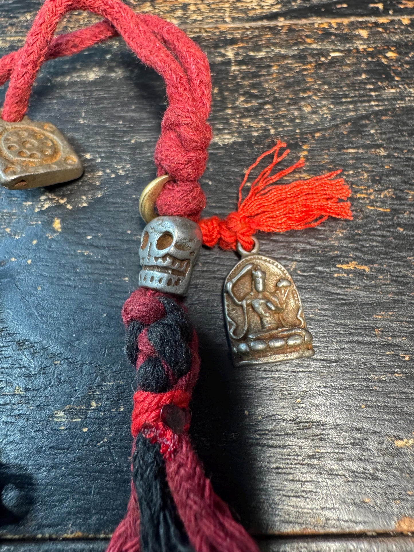 Tibetan Cold Iron Nine Palace Bagua Amulet Pendant, Vajra Dorje Charm Set, Skull Bead Talisman, Protective Spiritual Necklace, Himalayan Sty